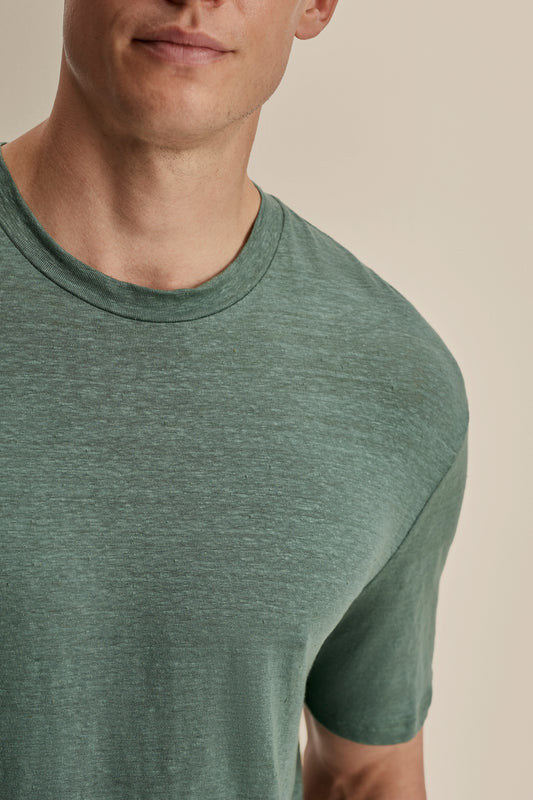 Linen Jersey T-Shirt Sage Detail Model Image