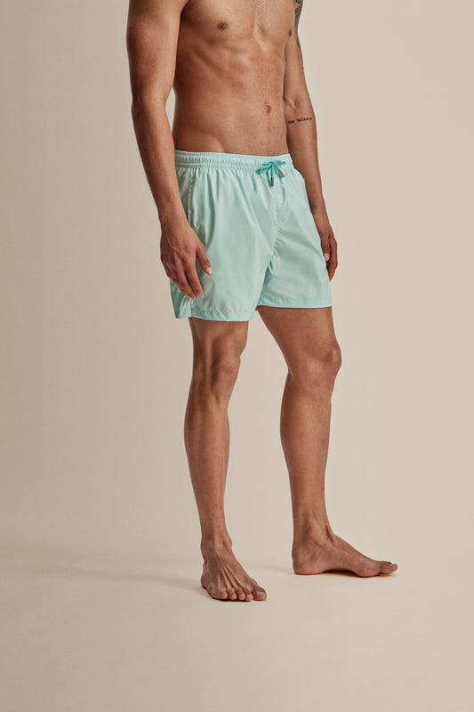 Nylon Mid Length Swim Shorts Powder Mint Model Crop Image