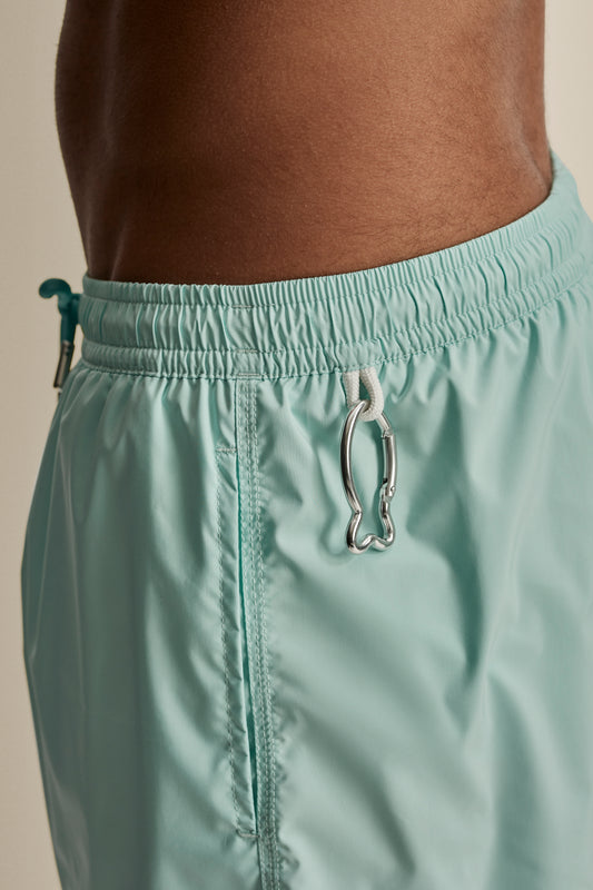 Nylon Mid Length Swim Shorts Powder Mint Model Detail Image