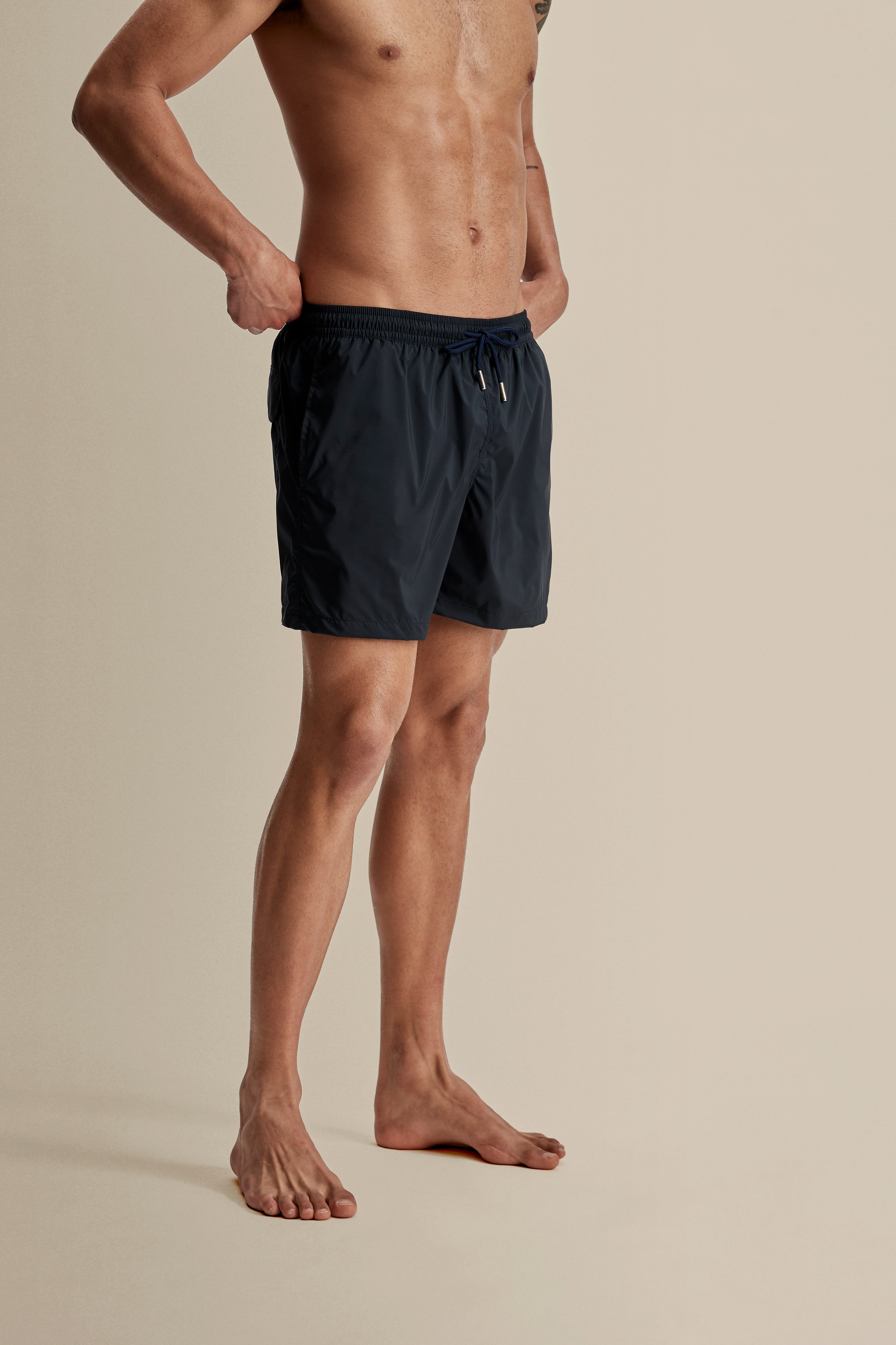 Nylon Mid Length Swim Shorts Navy Crop Model Image