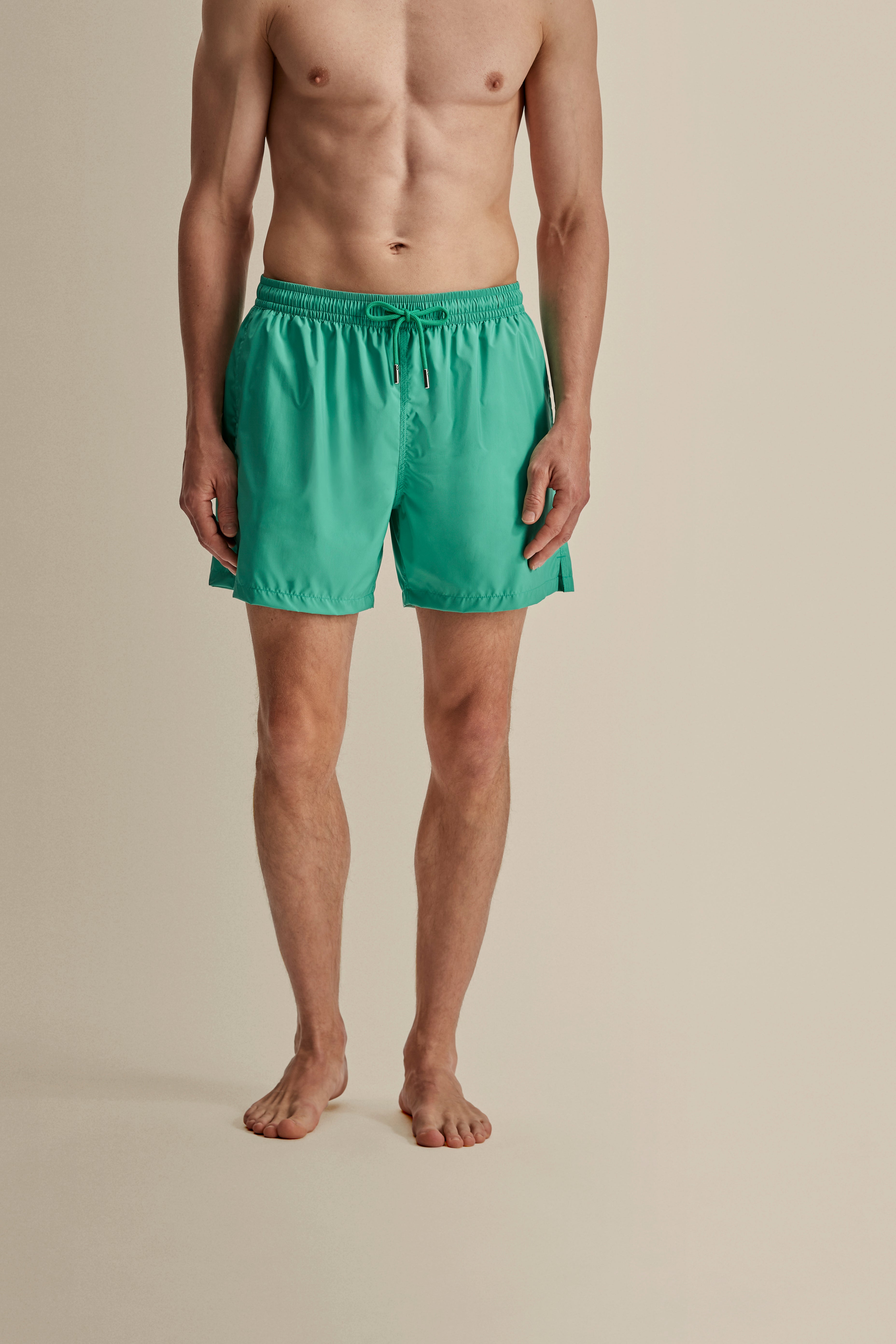 Nylon Mid Length Swim Shorts Mint Crop Model Image