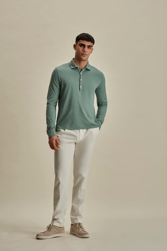 Cotton Long Sleeve Polo Shirt Sage Long Sleeve Model Image