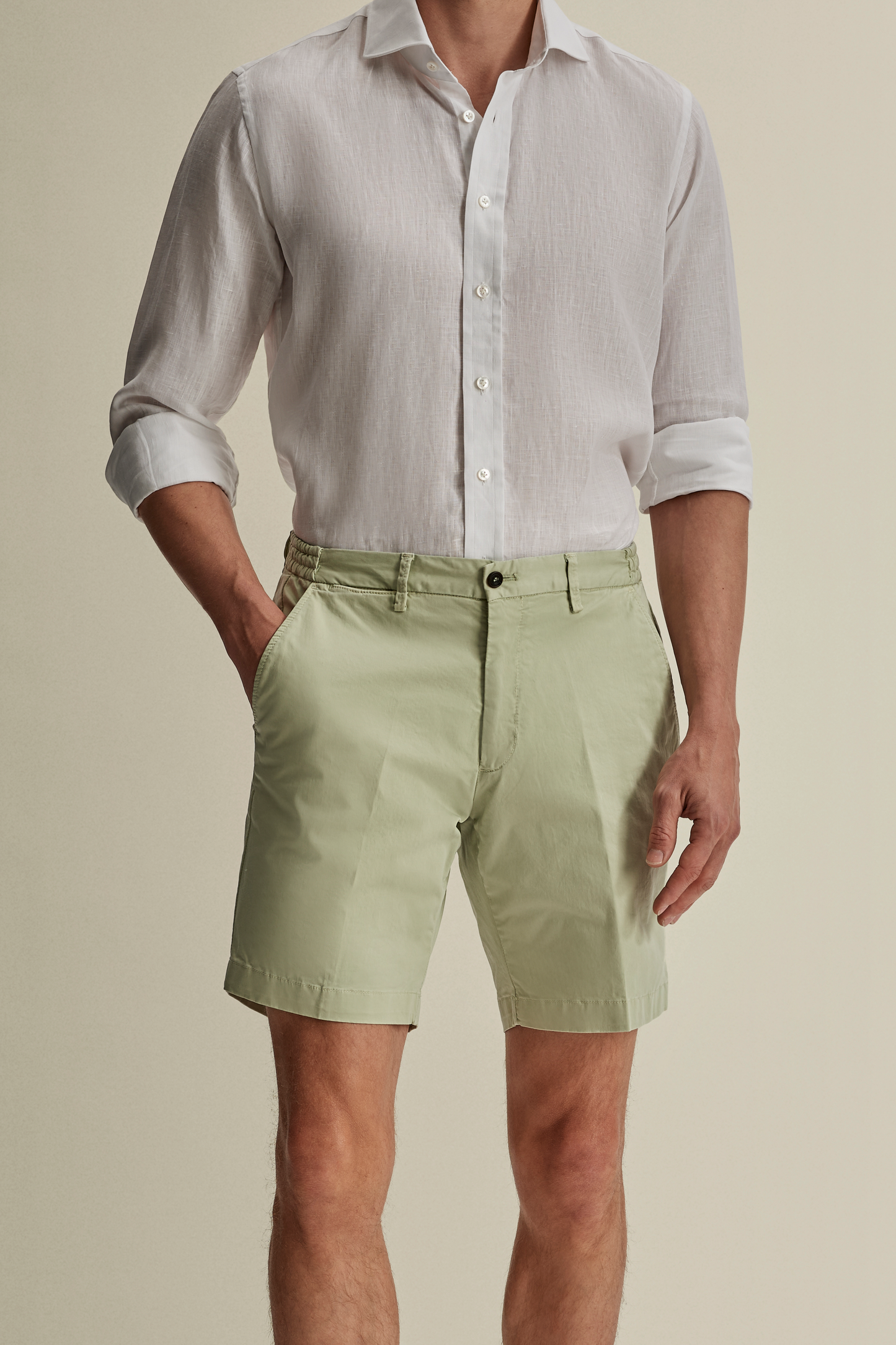 Cotton Flat Front Casual Shorts Mid Crop Model Image