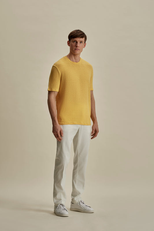 Linen Jersey T-Shirt canary Yellow Full Length Model Image