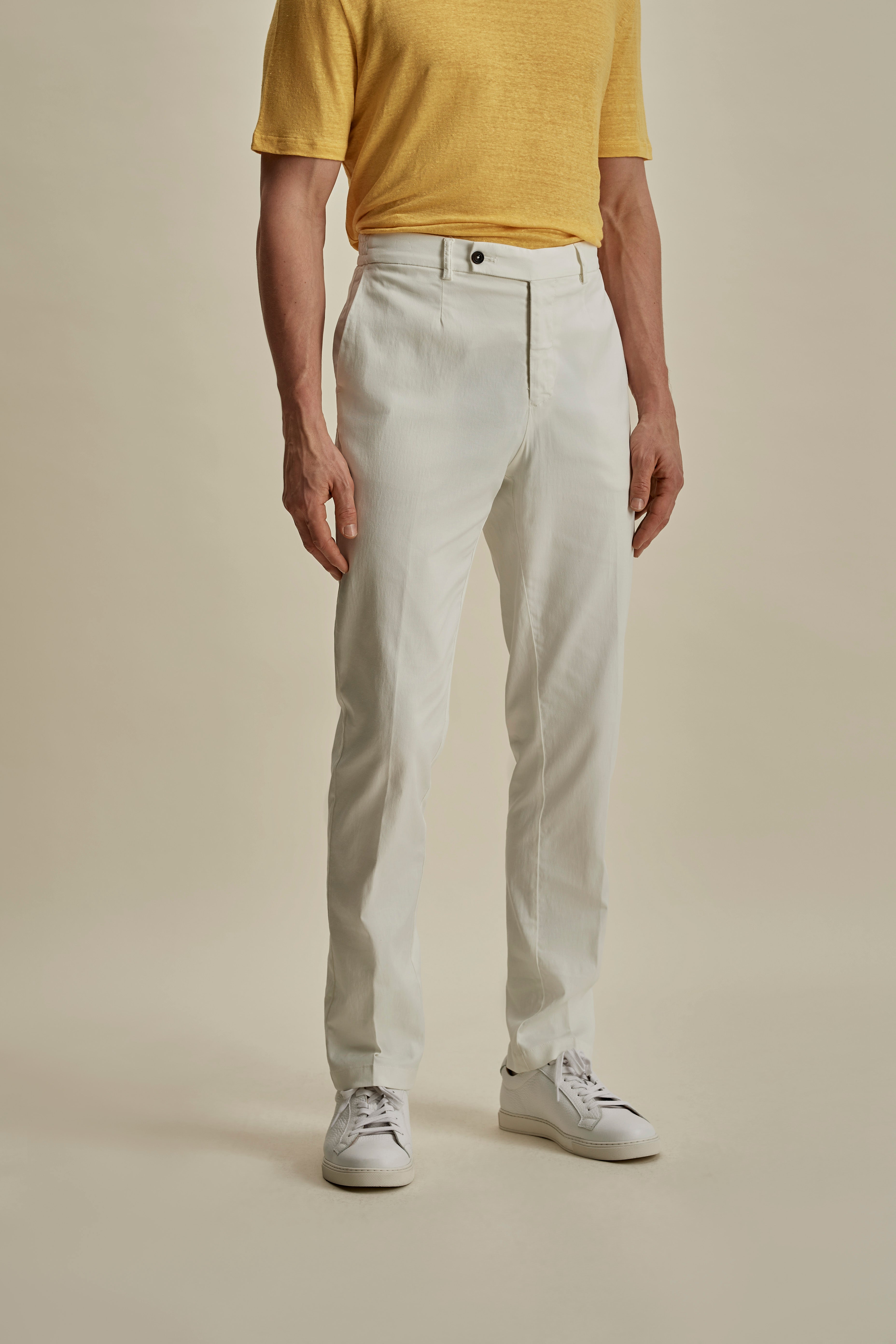 Cotton Easy Fit Flat Front Chinos White Mid Crop Model Image