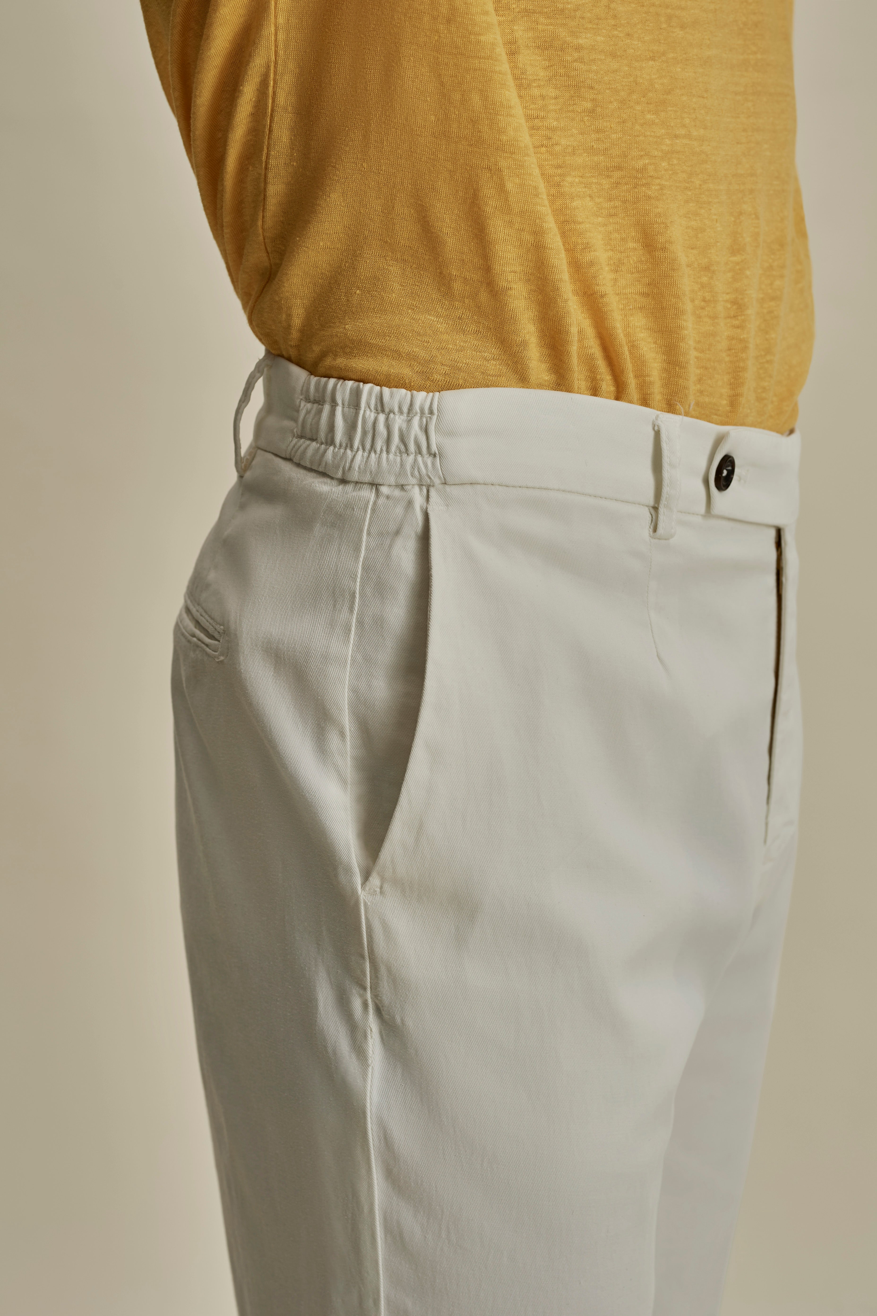 Cotton Easy Fit Flat Front Chinos White Detail Model Image