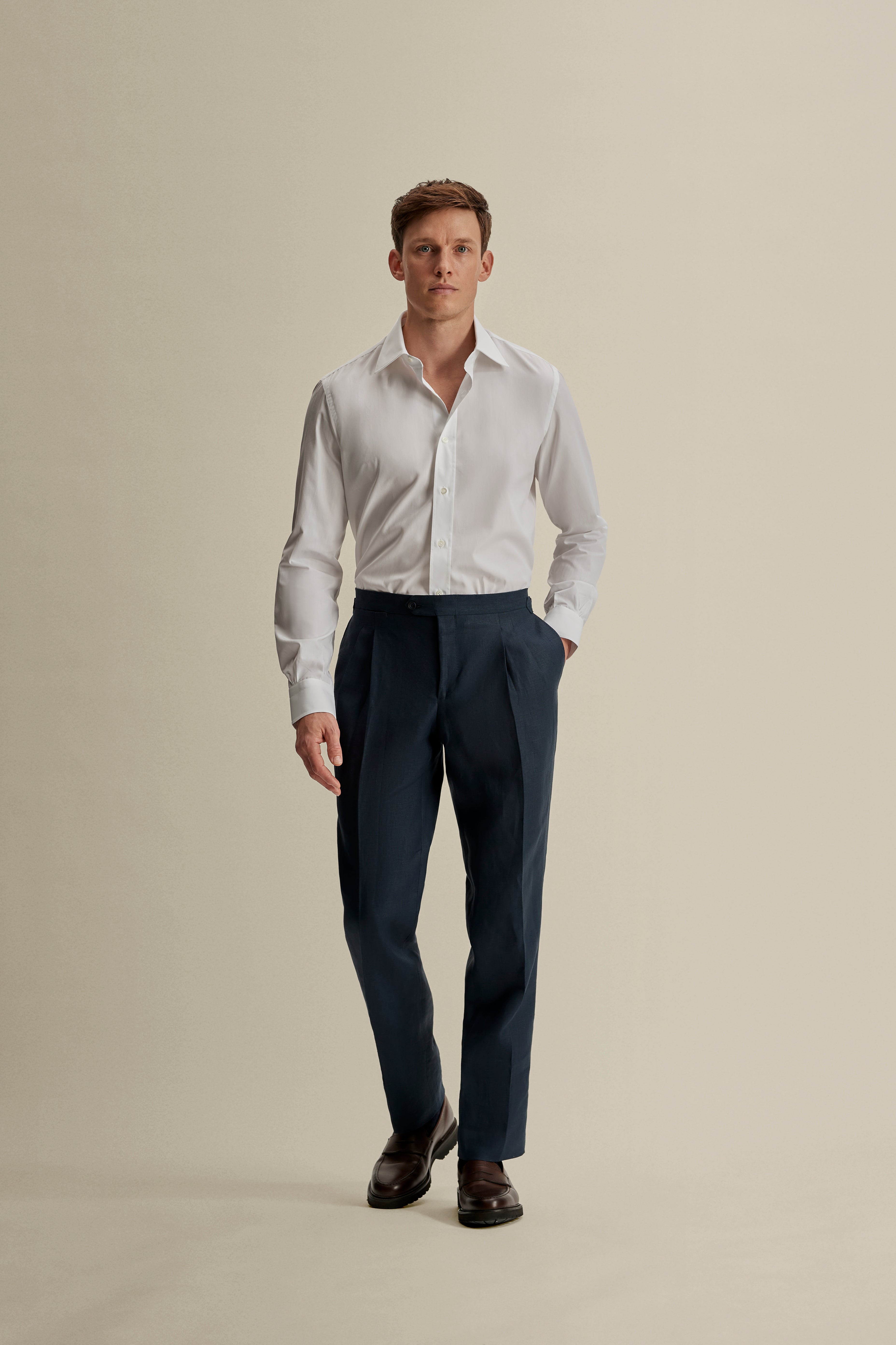 Linen Double Pleat Tailored Trousers Full Length Model Image