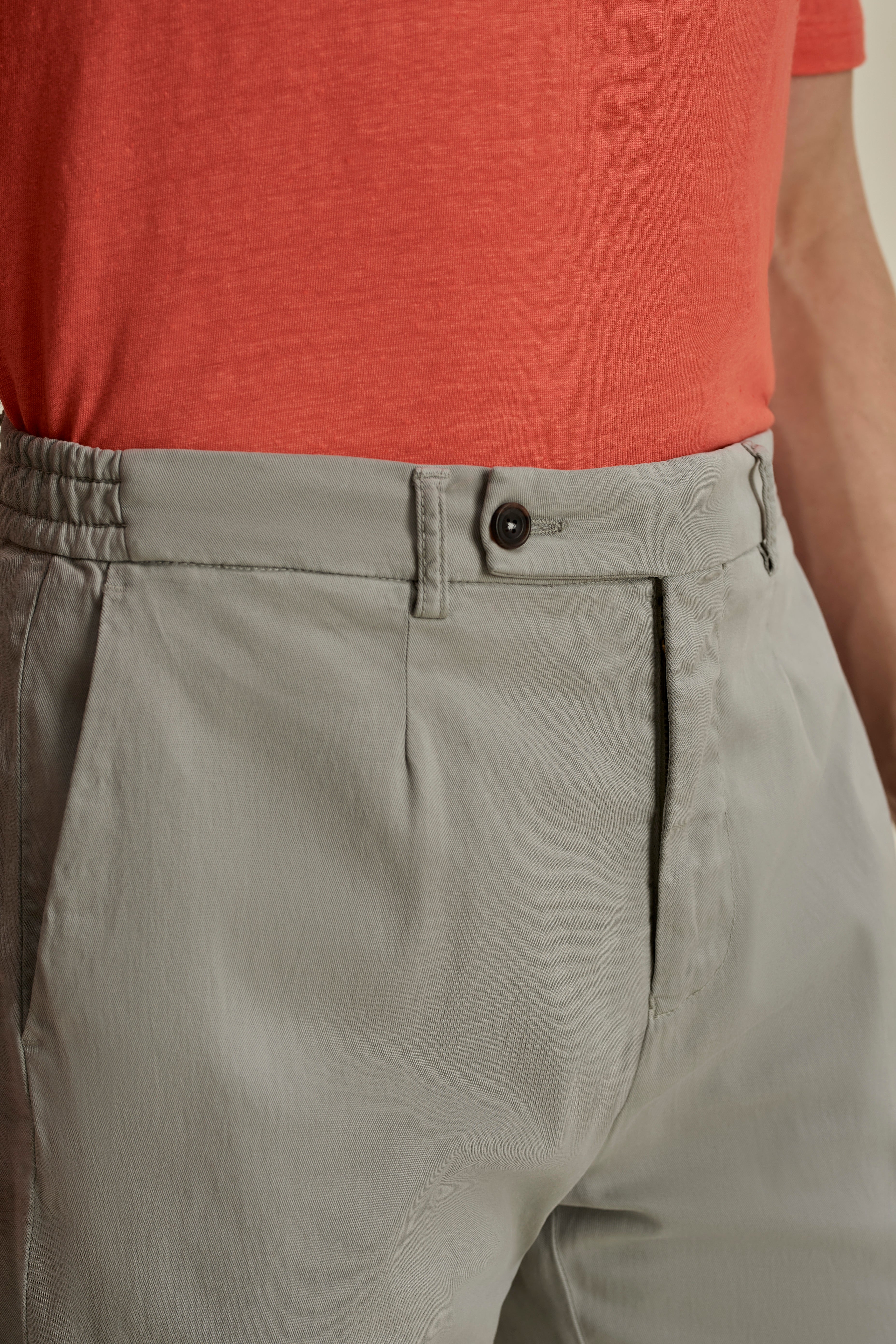 Cotton Easy Fit Flat Front Chinos Taupe Detail Model Image