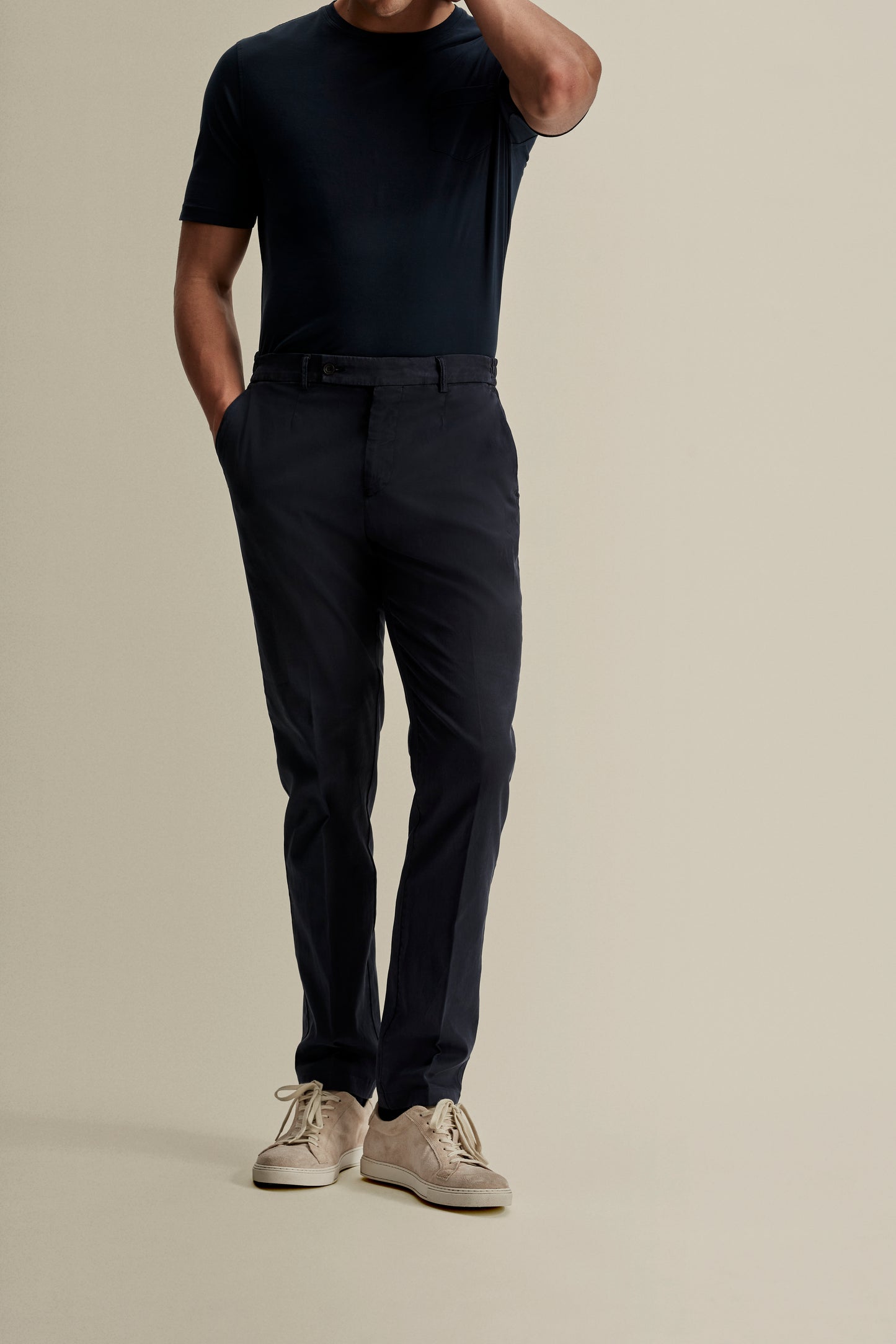 Cotton Easy Fit Flat Front Chinos Navy Cropped Model Image