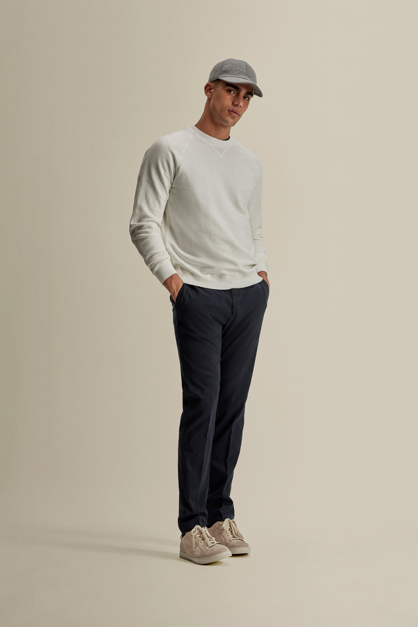 Loopback Cotton Raglan Sweater White Model Full Length