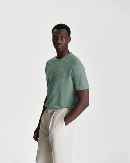 Cotton Pocket T-Shirt Sage Cropped Model Image