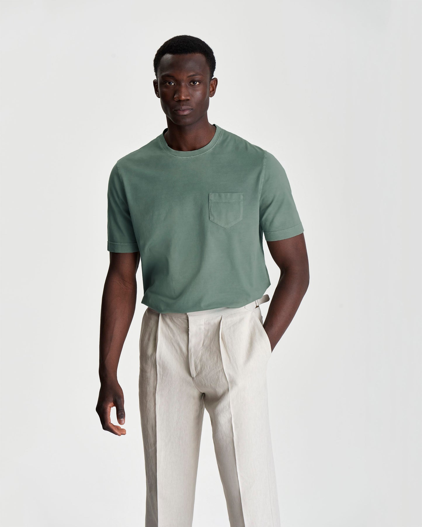 Cotton Pocket T-Shirt Sage Cropped Model Image