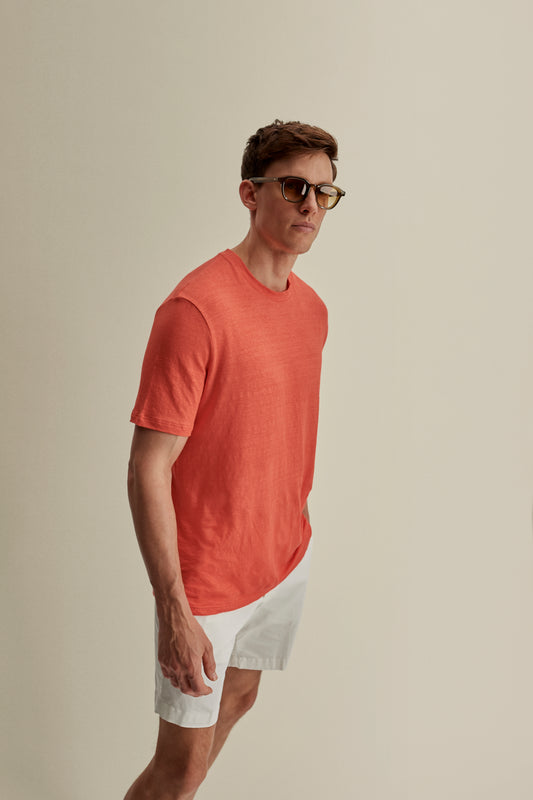 Linen Jersey T-Shirt Burnt Orange Mid Crop Model Image