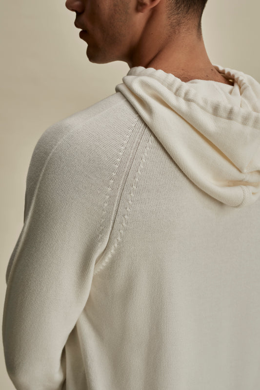 Cotton Cable Hoodie White Hood Detail Model Image
