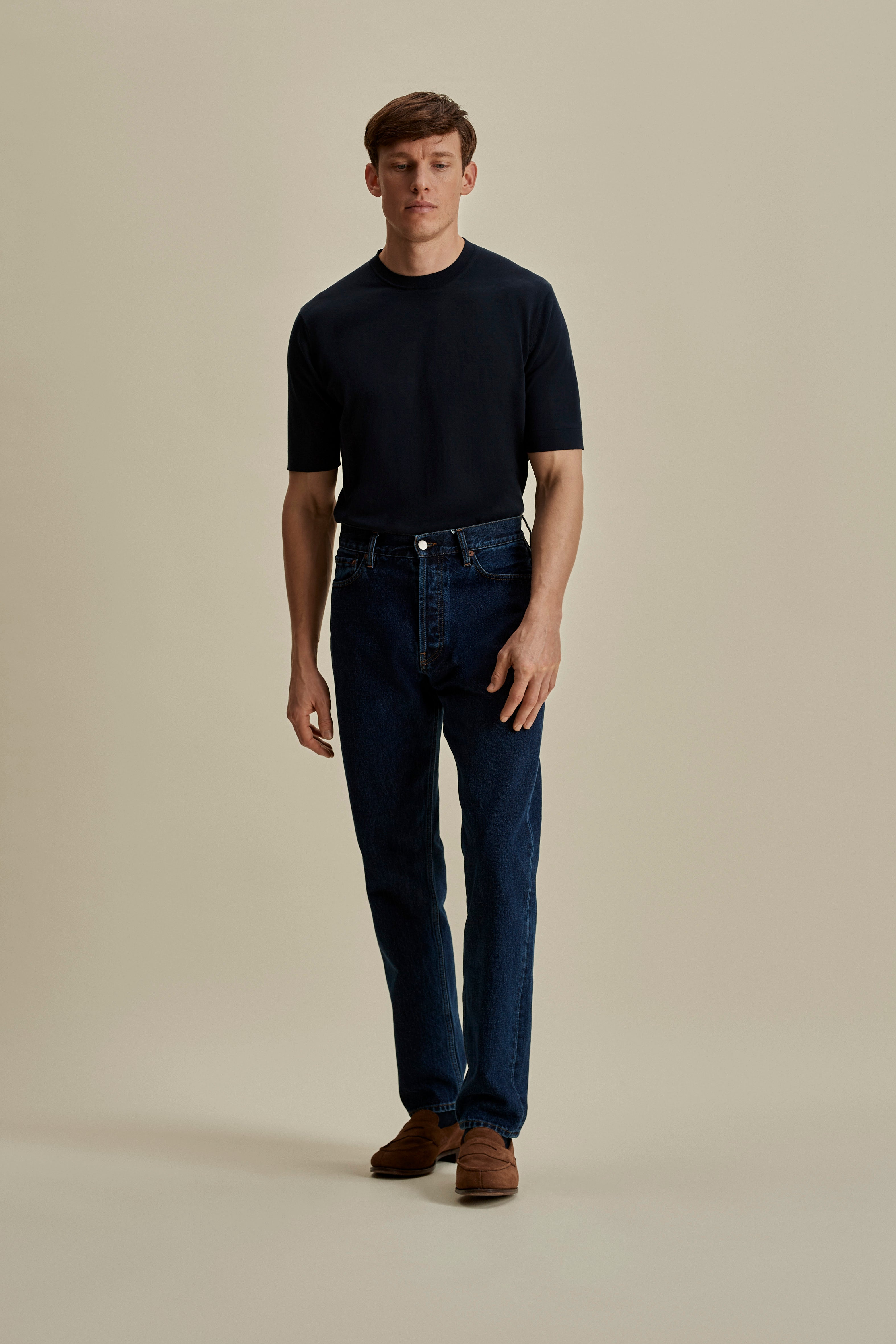 Denim Easy Fit Jeans Dark Wash Full Length Model Image