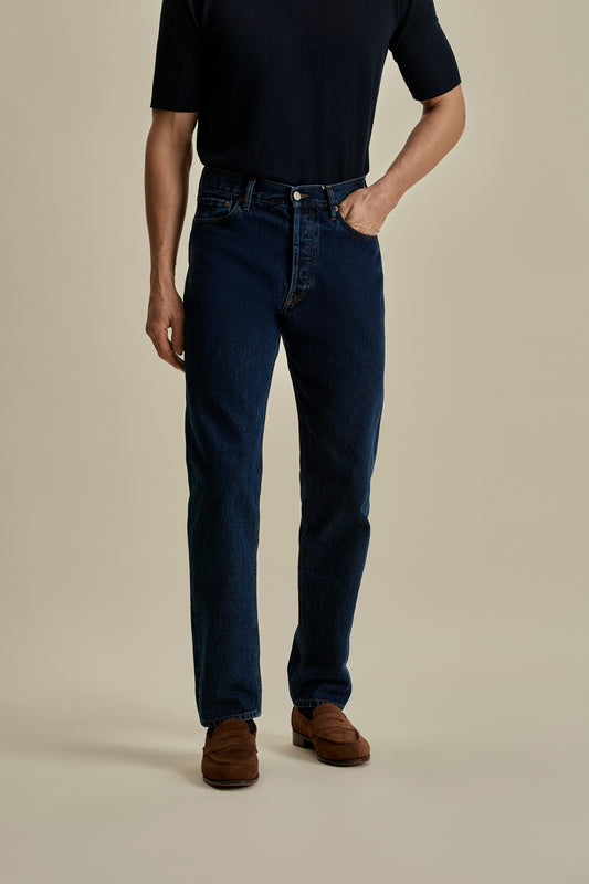 Denim Easy Fit Jeans Dark Wash Mid Crop Model Image