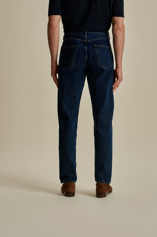 Denim Easy Fit Jeans Dark Wash Back Mid Crop Model Image