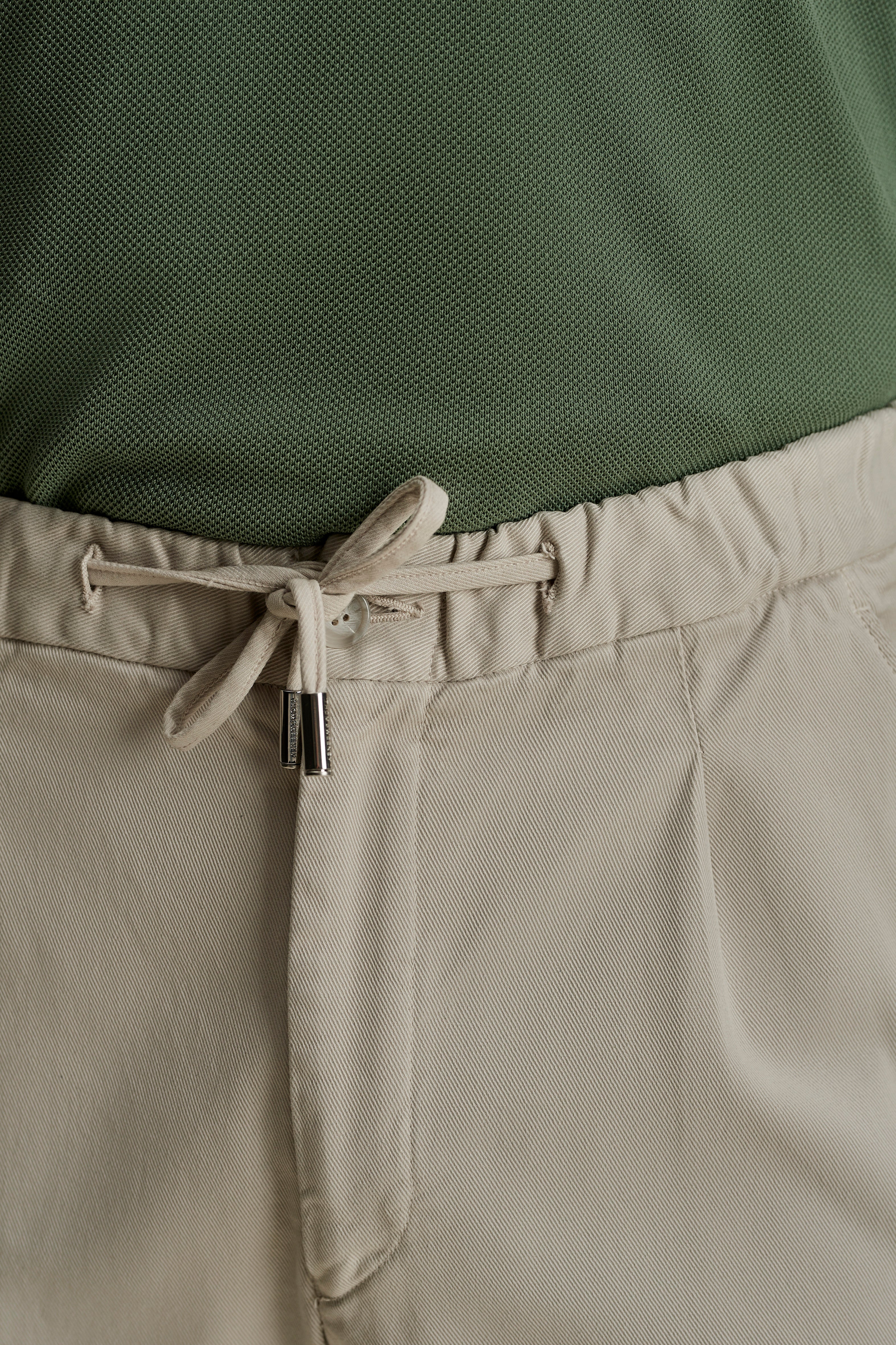 Cotton Twill Drawstring Tailored Trousers Off White Detail Model Image