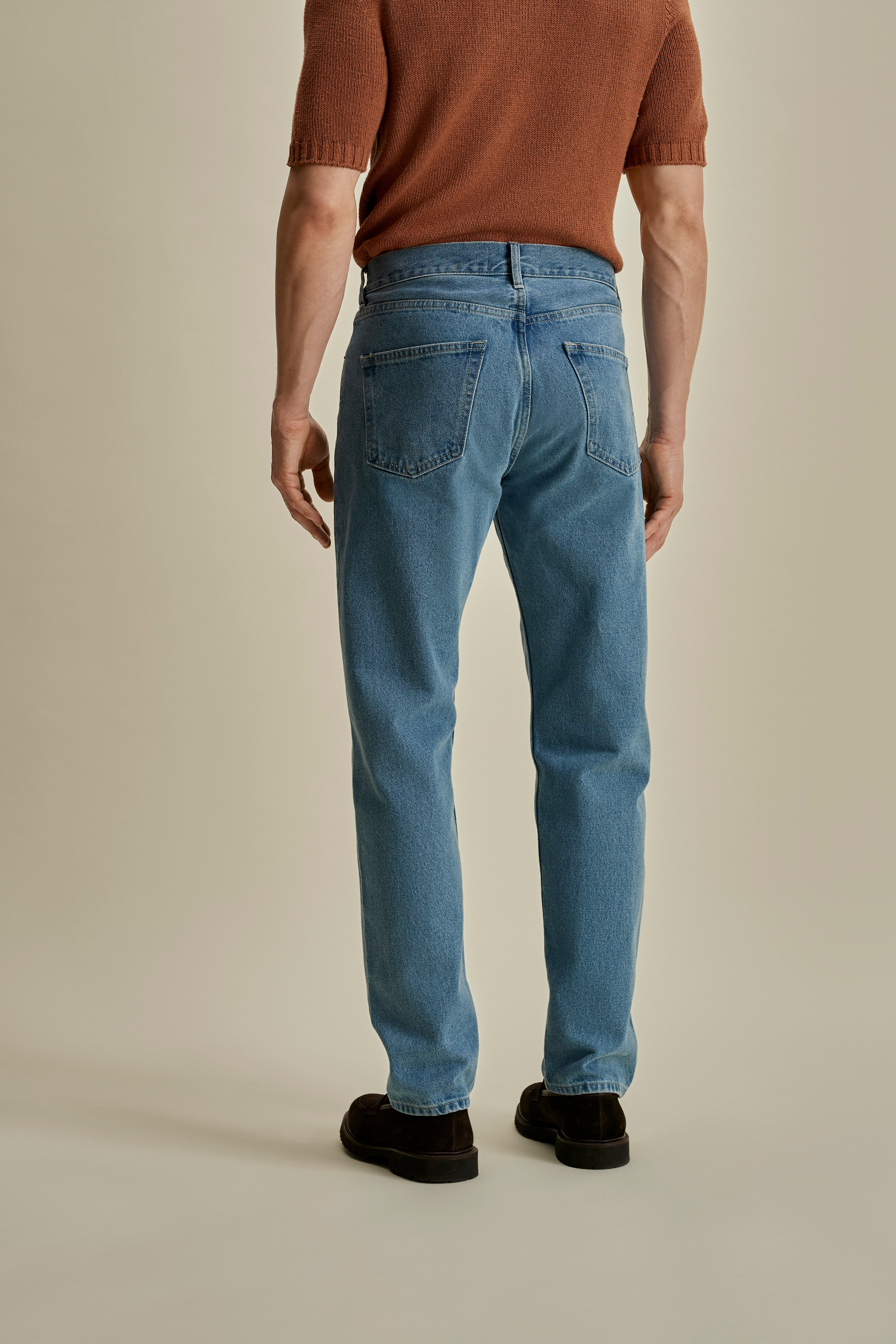 Denim Easy Fit Jeans Mid Wash Back Mid Crop Model Image