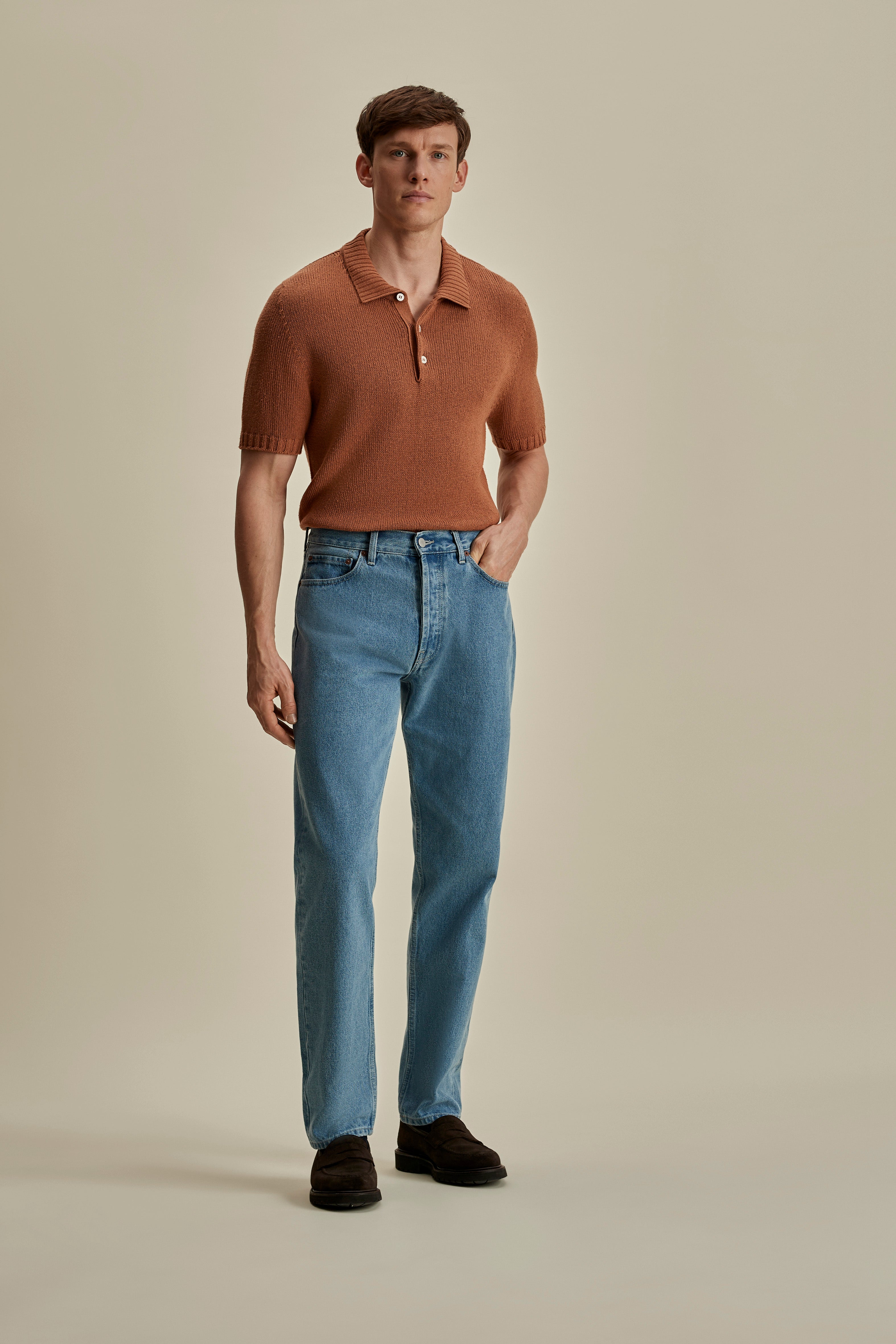 Denim Easy Fit Jeans Mid Wash Full Length Model Image