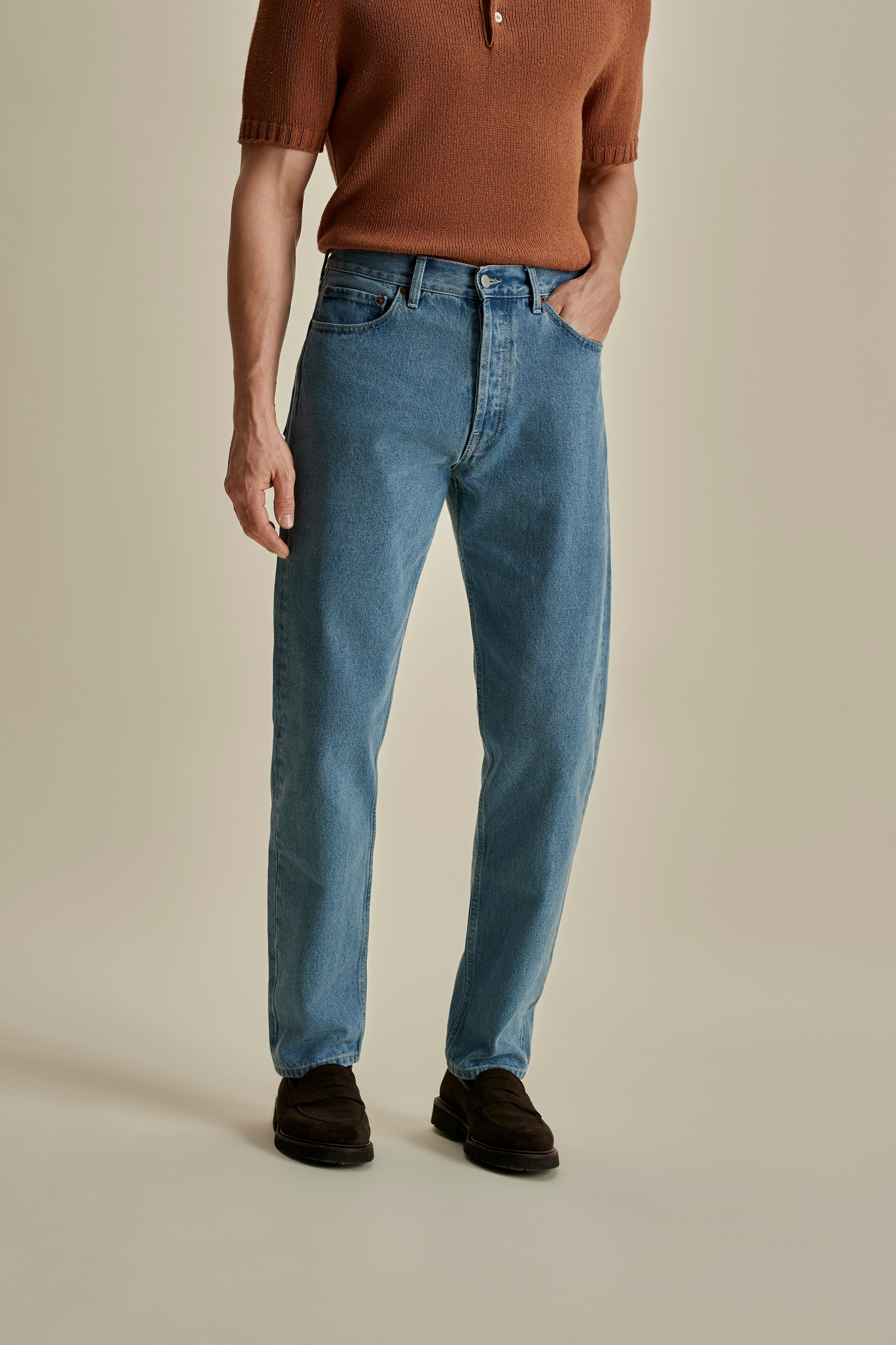 Denim Easy Fit Jeans Mid Wash Mid Crop Model Image