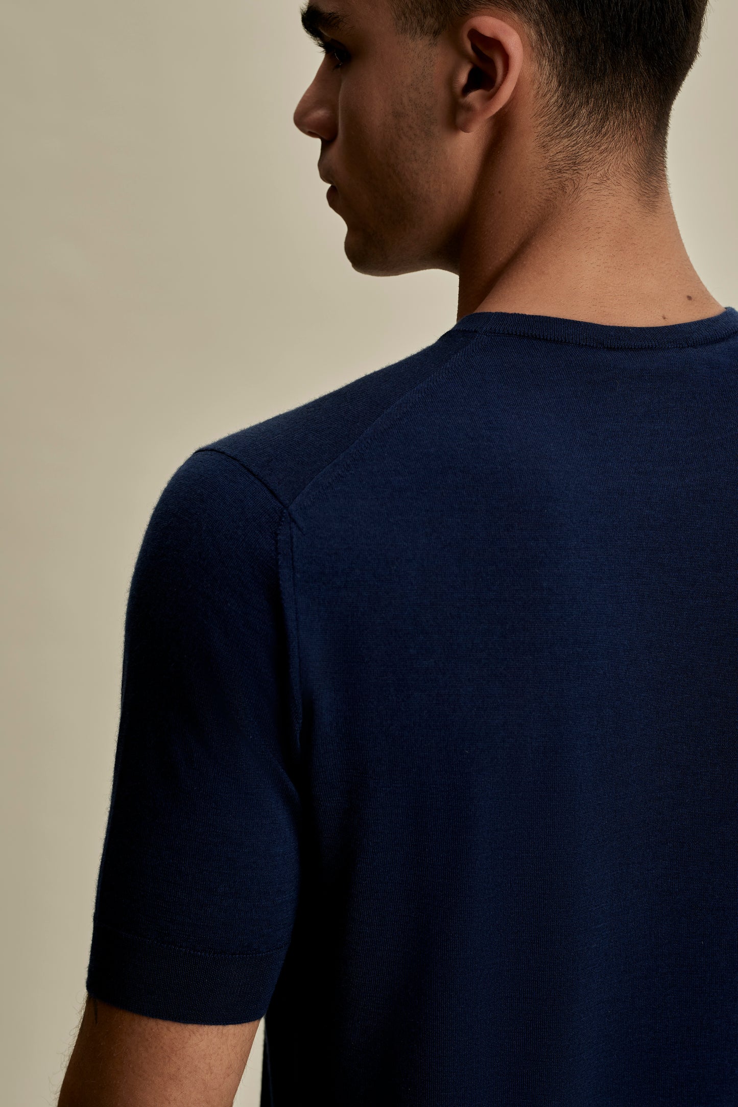 Cashmere Silk T-Shirt Denim Detail Model Image
