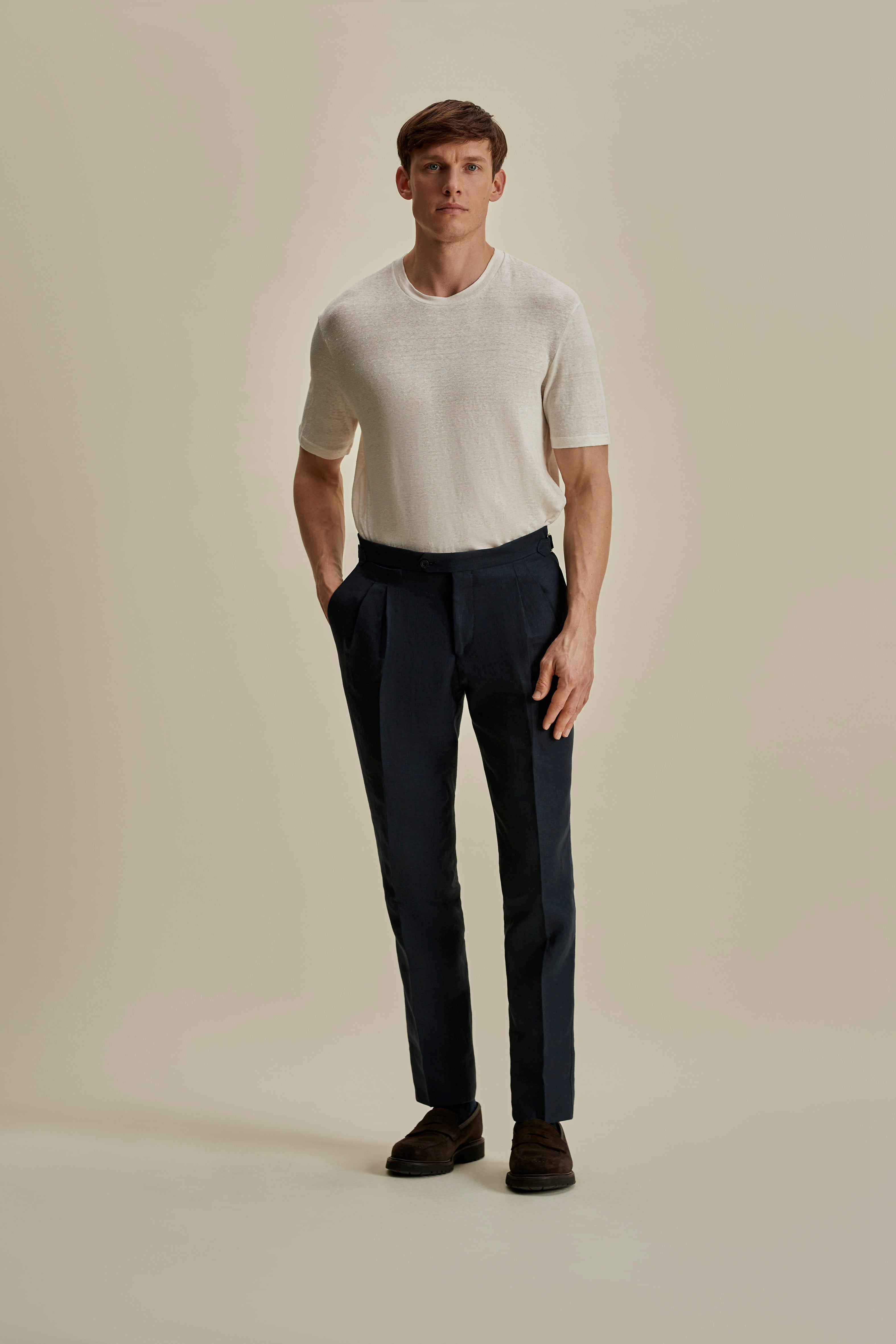 Linen Jersey T-Shirt White Full Length Model Image
