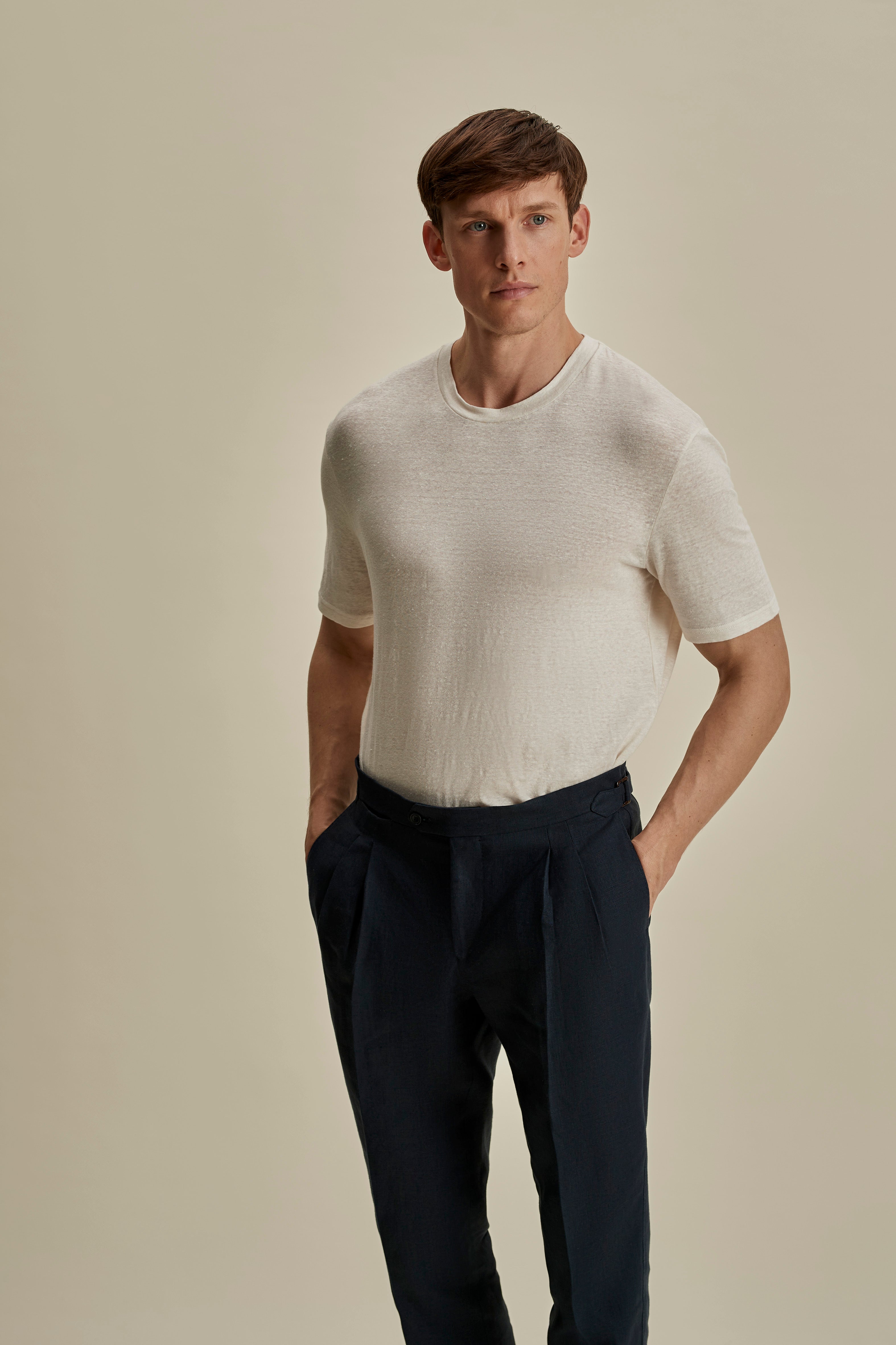 Linen Jersey T-Shirt White Mid Crop Model Image