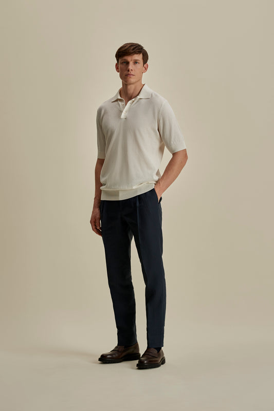 Cotton Air Crepe Polo Shirt Off White Full length Model Image