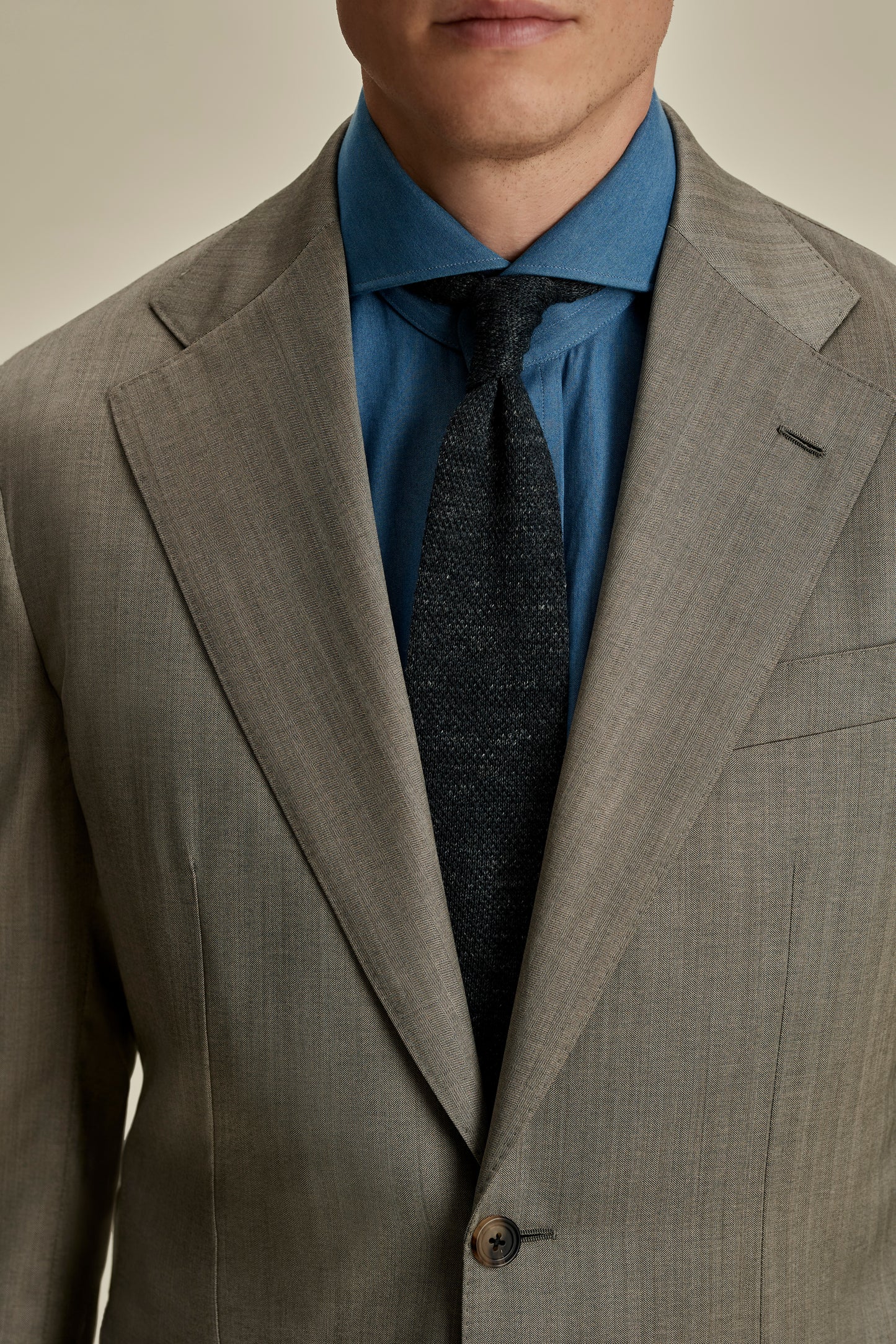 Wool Unstructured Single Breasted Suit Taupe Detail Model Image