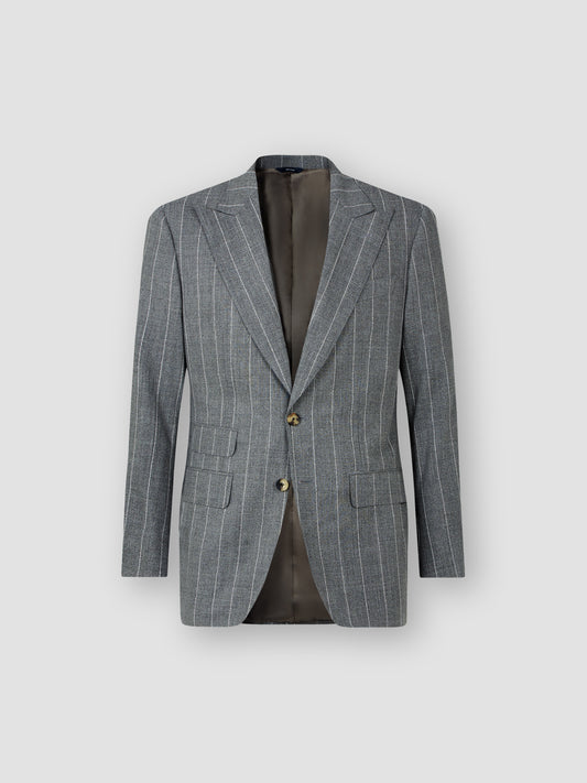 Single Breasted Wool Peak Lapel Suit Grey Pin Stripe Product