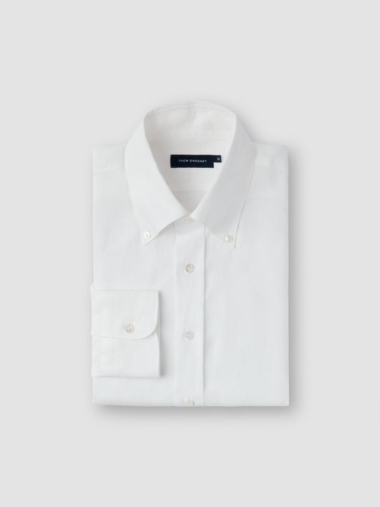 Button Down Collar Linen Shirt White Folded Product Image
