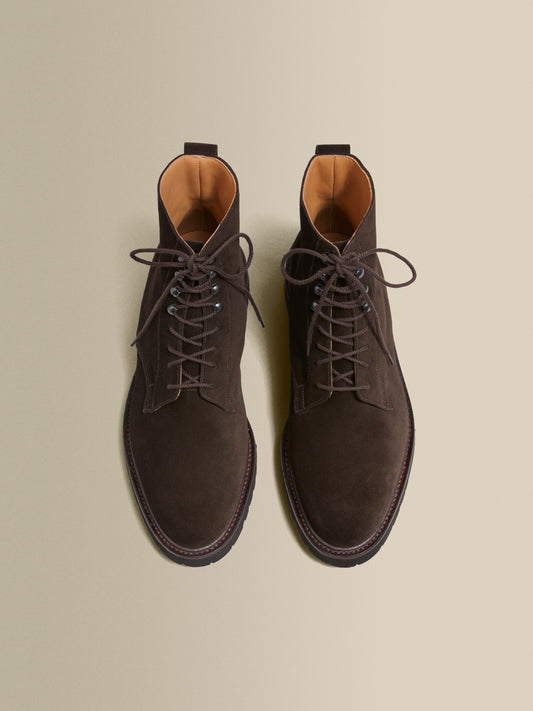 Split Suede Derby Boots Brown Pair Overhead Product