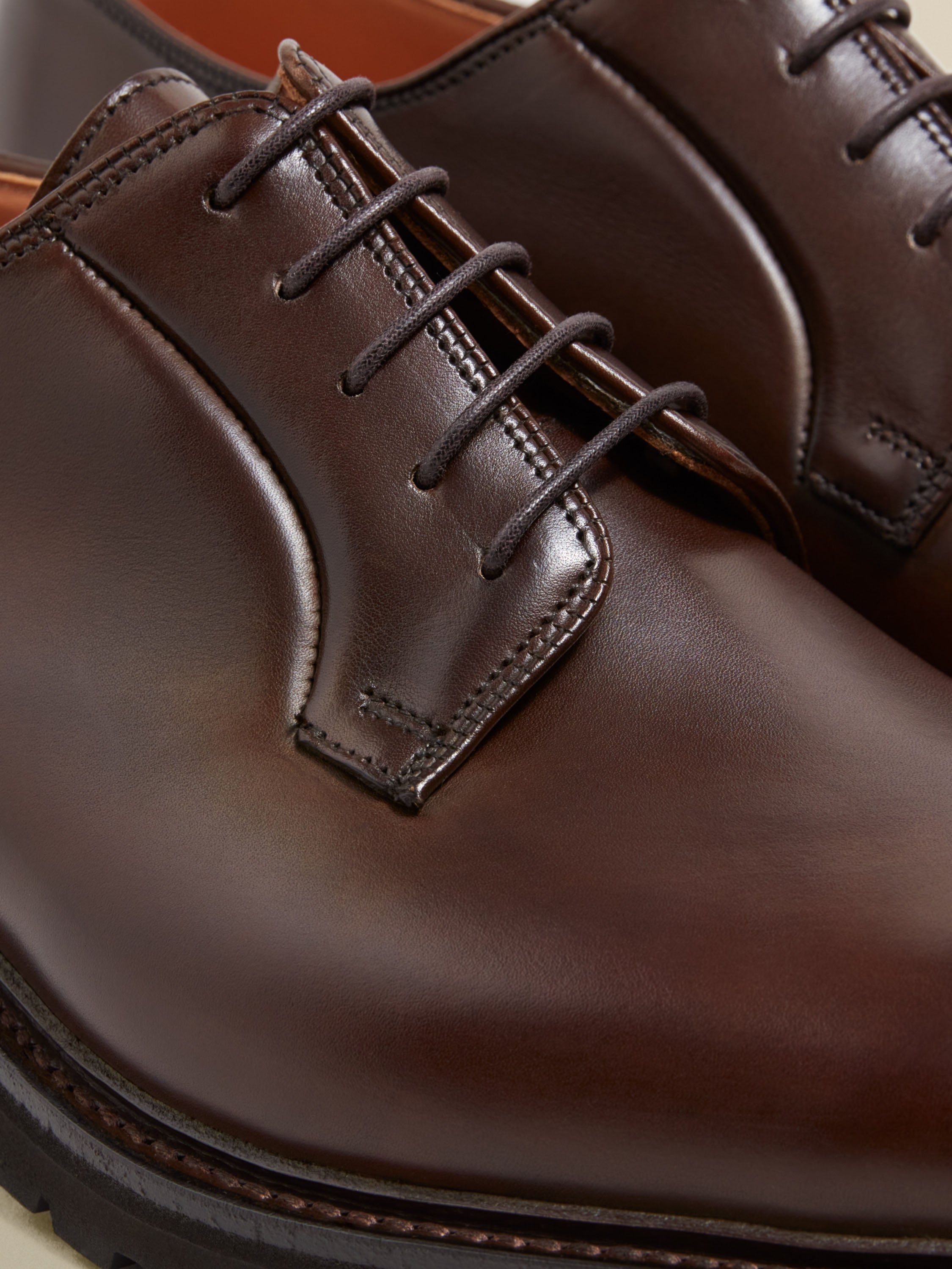 Calf Leather Derby Shoes Dark Coffee Detail Product Image