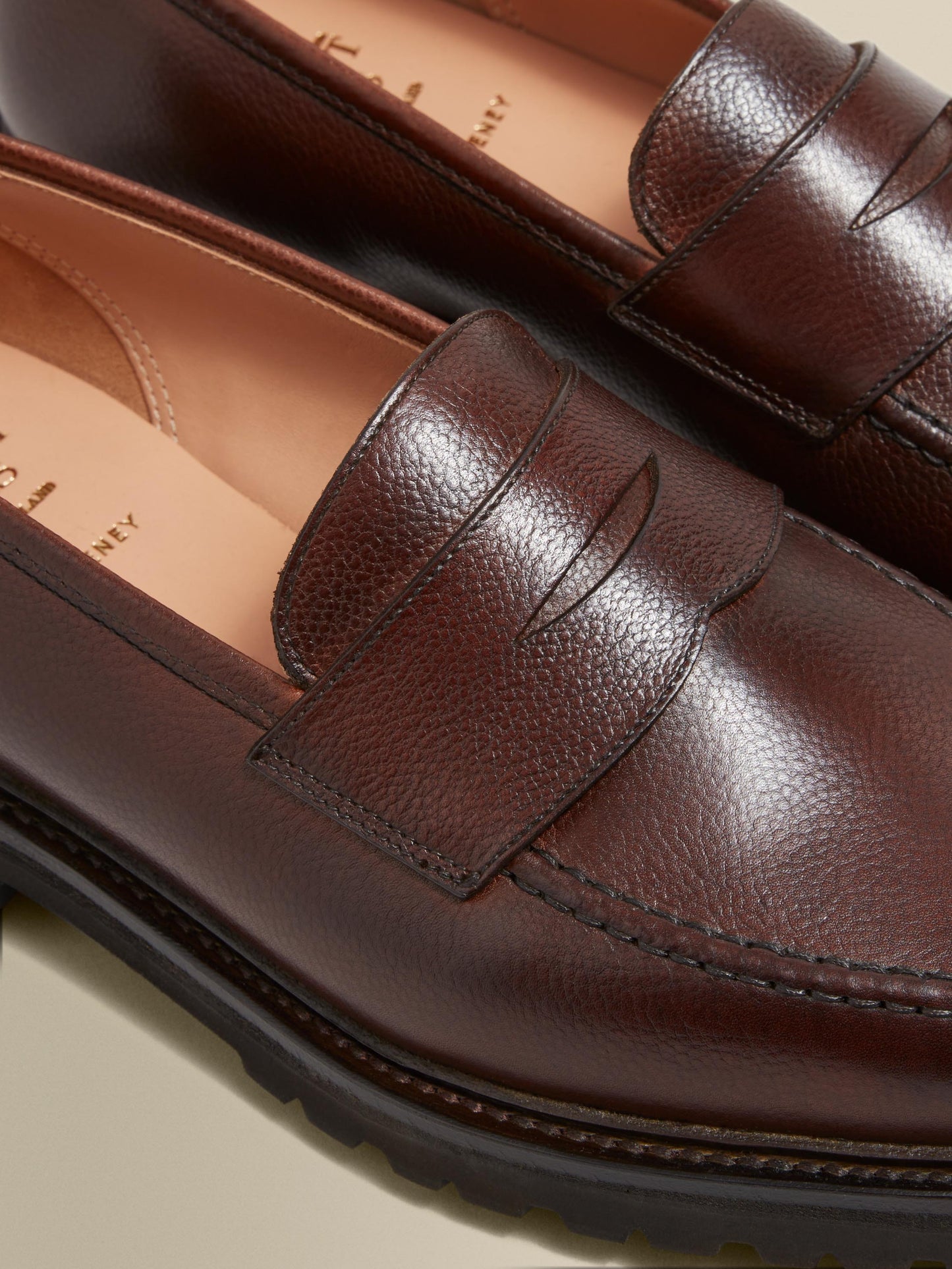 Pebble Grain Leather Penny Loafer Shoes Brown Product Image Detail