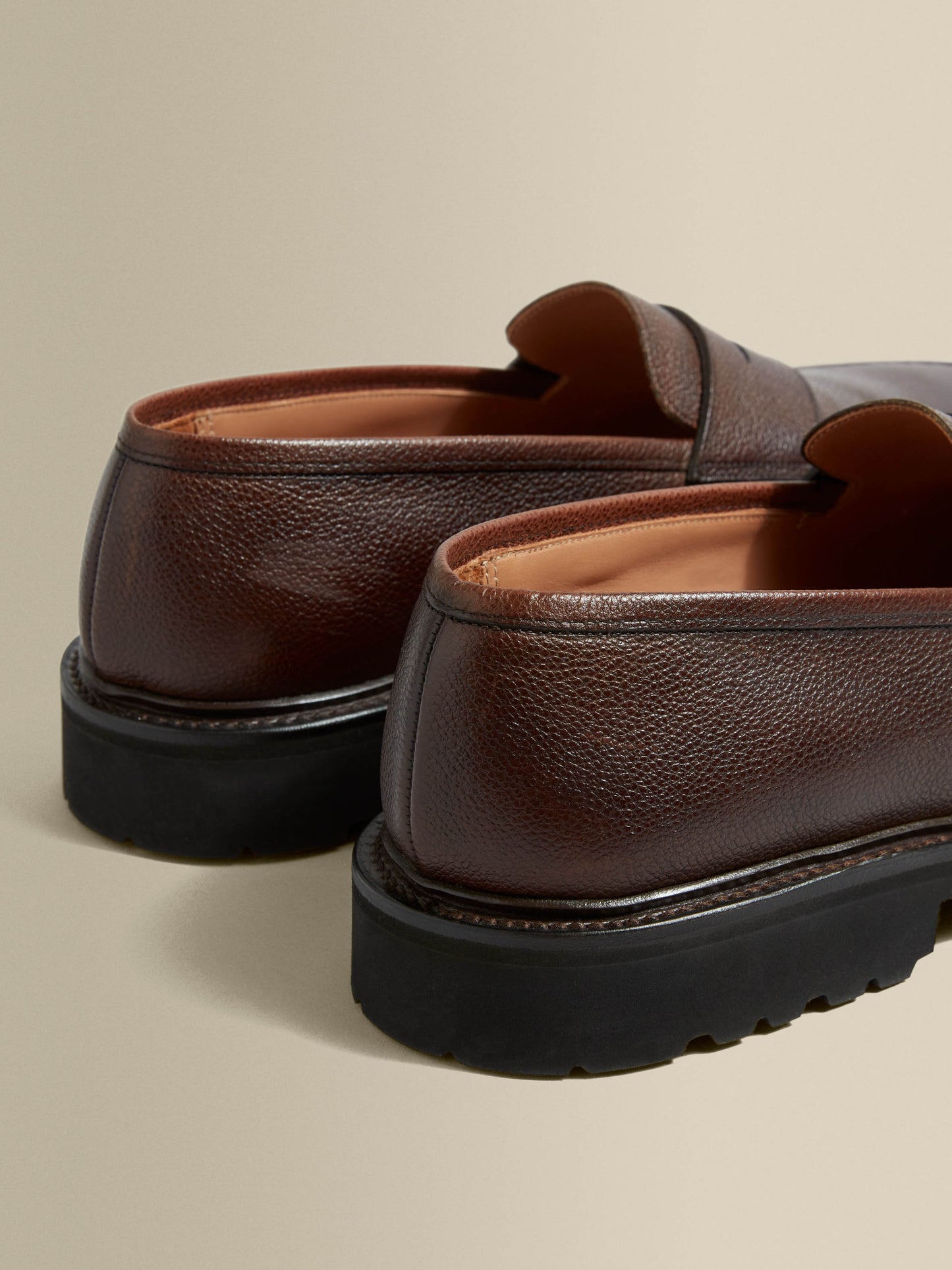 Pebble Grain Leather Penny Loafer Shoes Brown Product Image Detail