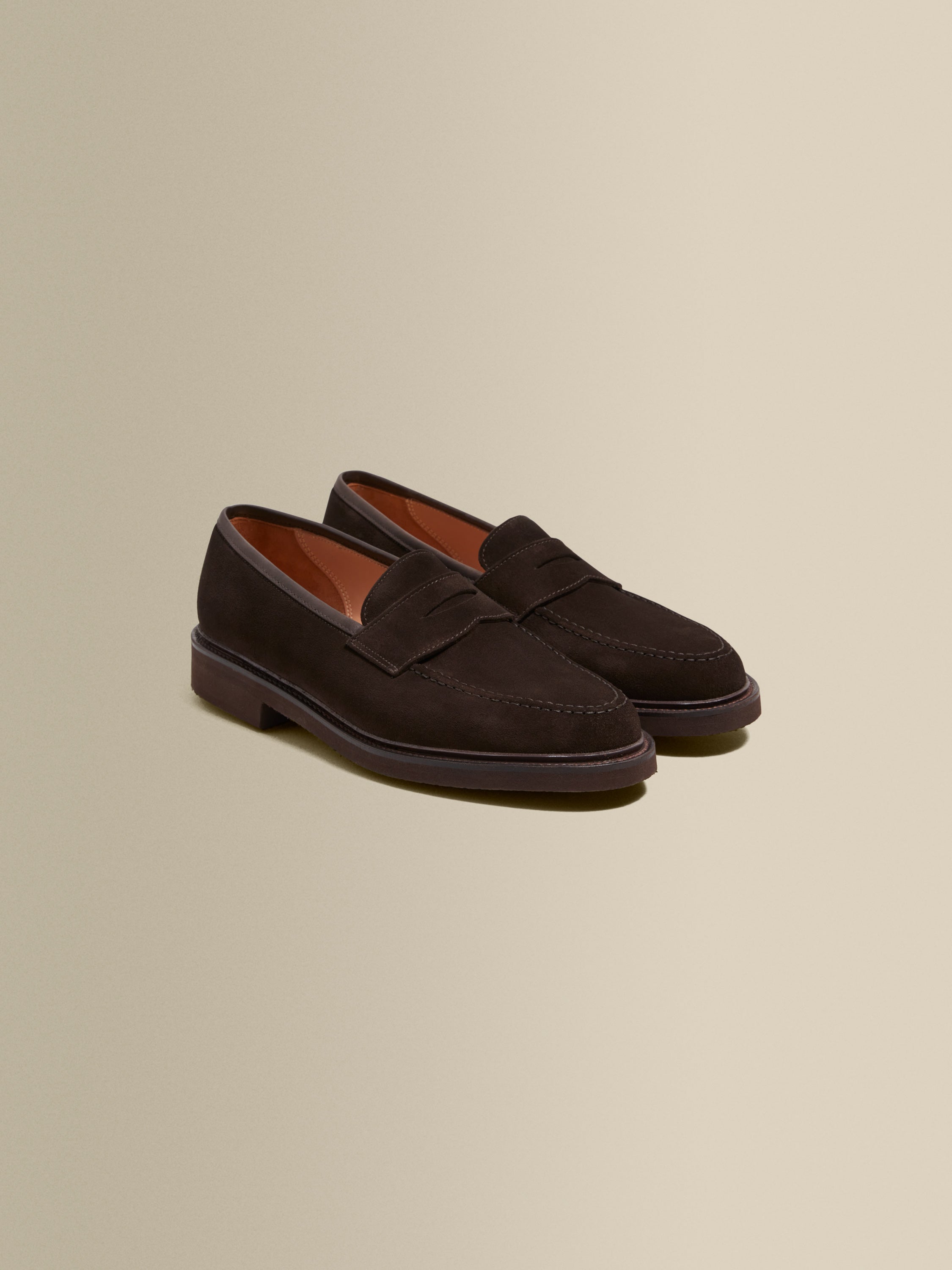 Calf Suede Penny Loafer Shoes Brown Product Image Pair