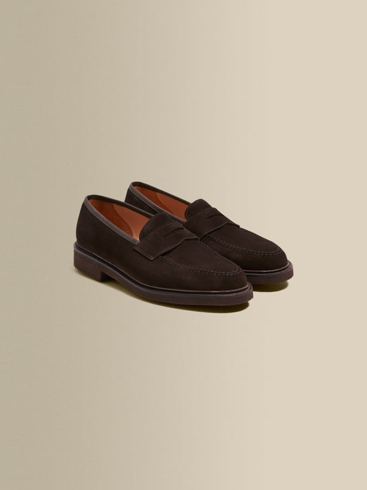 Calf Suede Penny Loafer Shoes Brown Product Image Pair