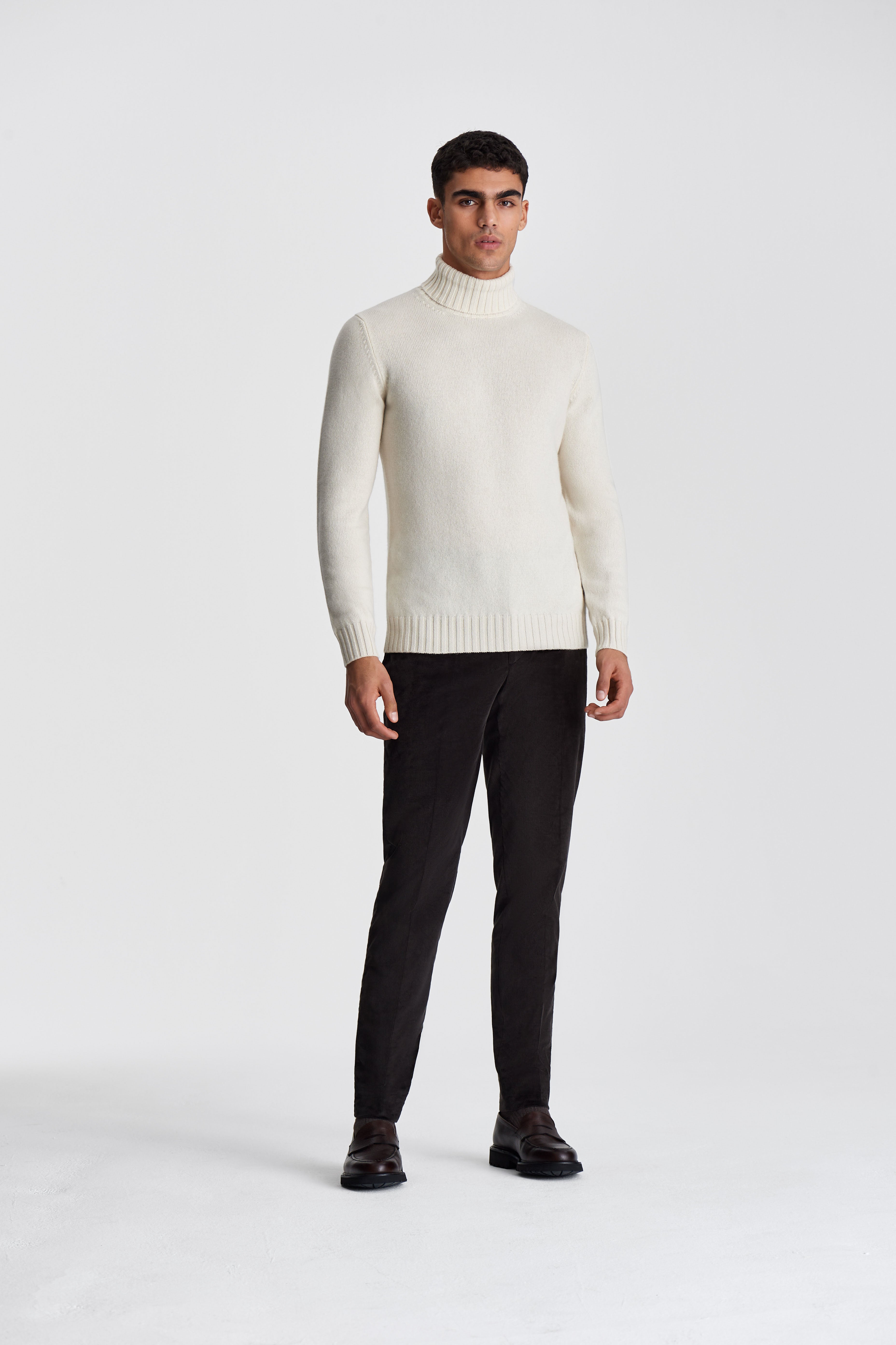 Cashmere Roll Neck Sweater Off White Model Image Full Length
