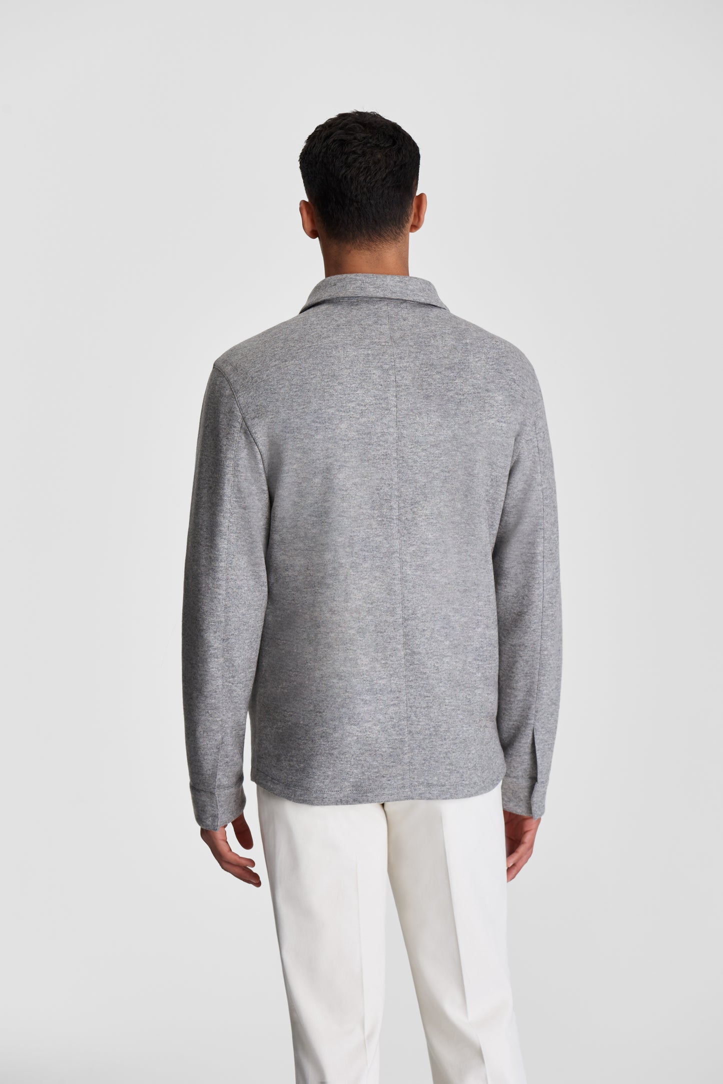 Double Cashmere Chore Jacket Grey Model Back Image