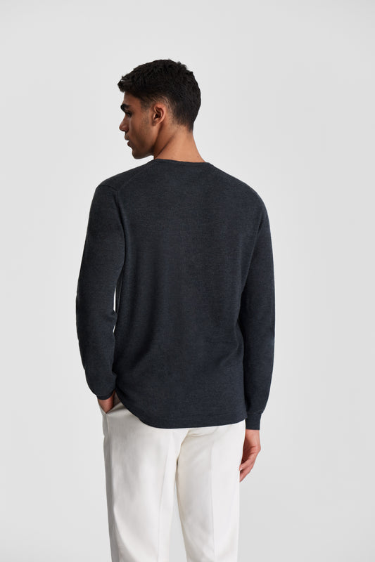 Cashmere Crew Collar Lightweight Sweater Charcoal Model Back Image