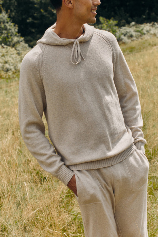 Cashmere Pullover Hoodie Beige Campaign Image