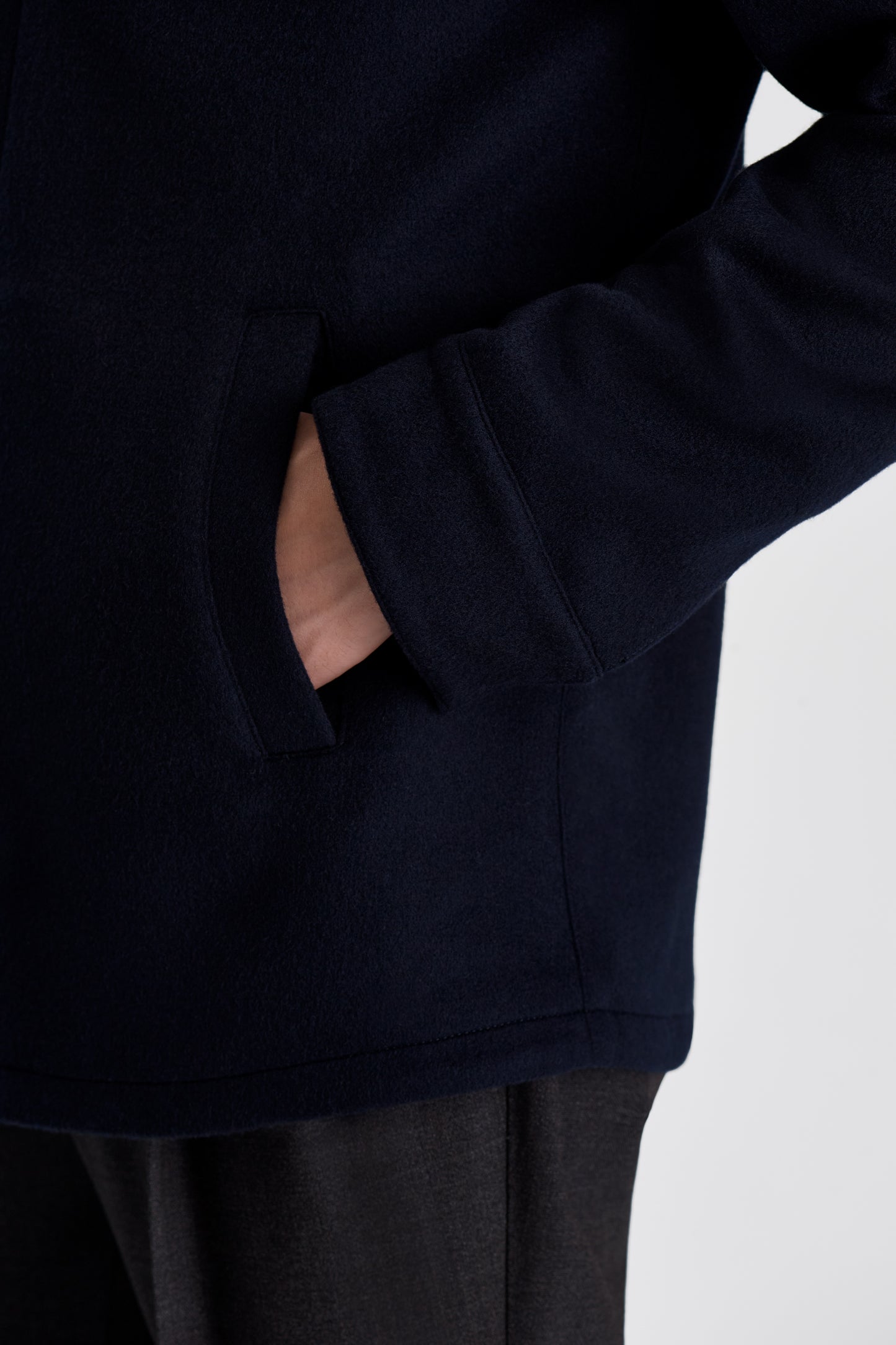 Double Wool Chore Jacket Navy Model Pocket Image