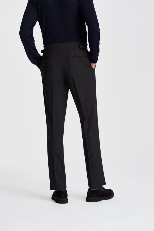 Wool Double Pleat Tailored Trousers Dark Brown Model Back Image