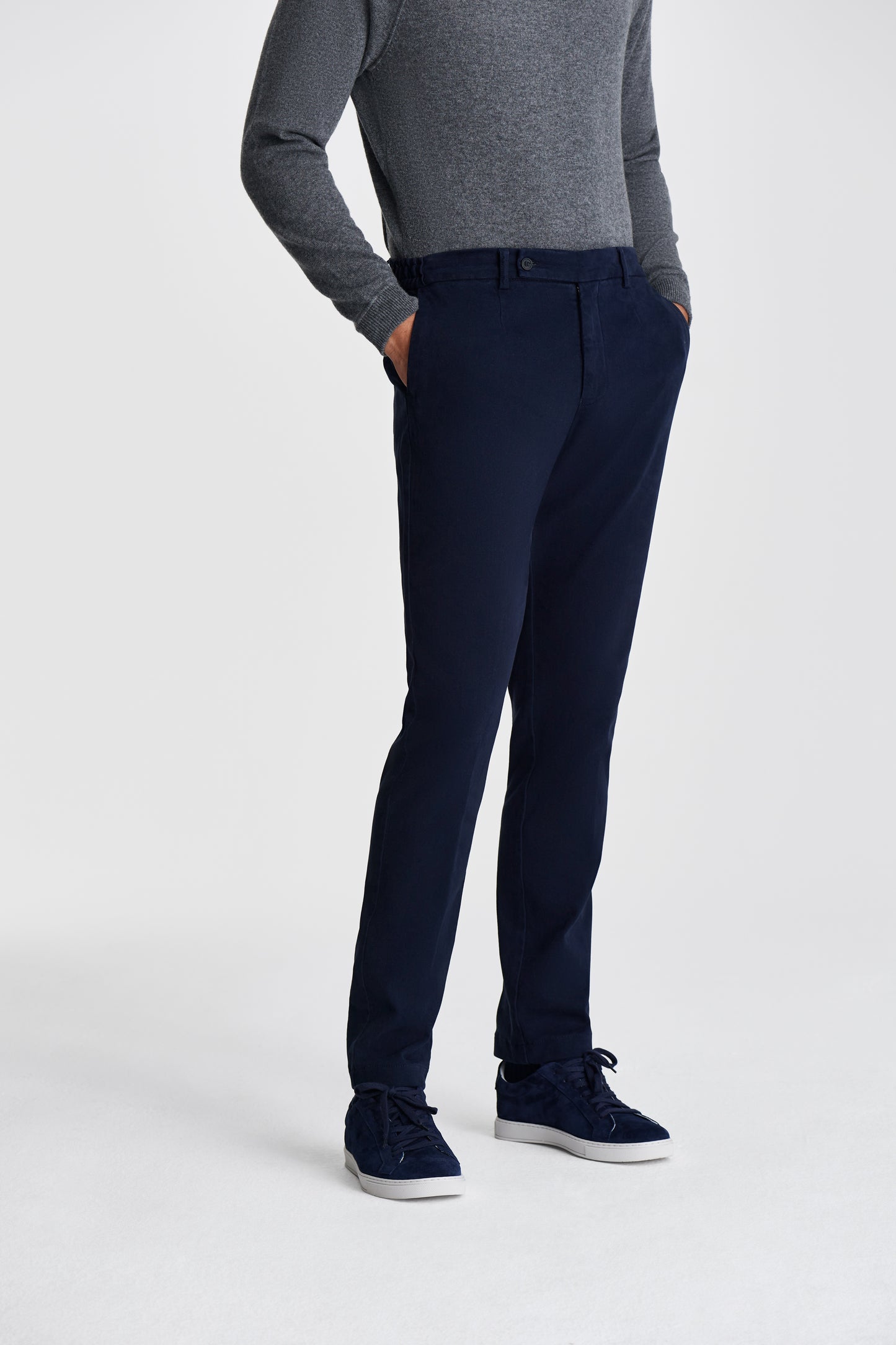 Cotton Easy Fit Chinos Navy Model Cropped Image