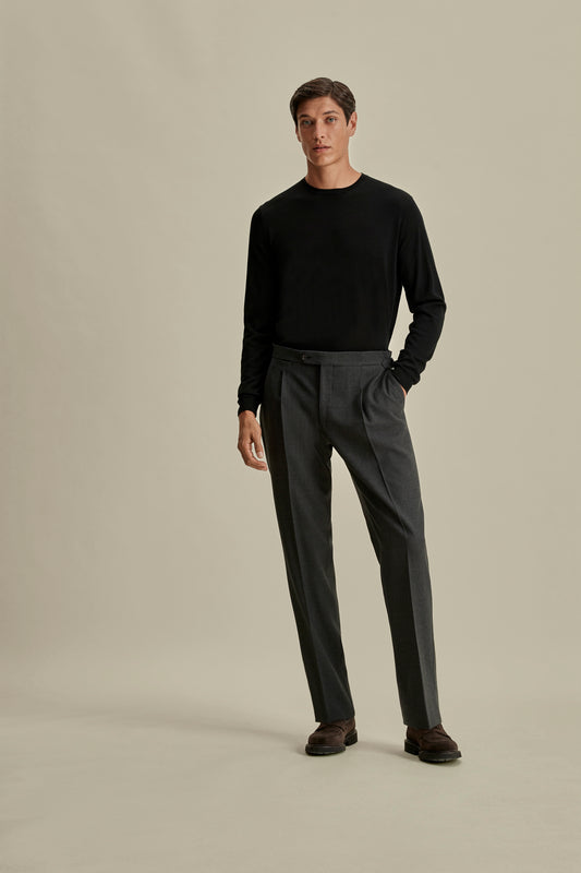 Wool Single Pleat Tailored Trousers Charcoal Model Image