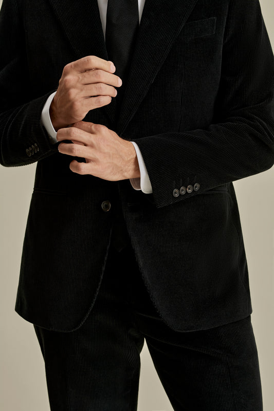 Corduroy Single Breasted Suit Black Model Sleeves Image