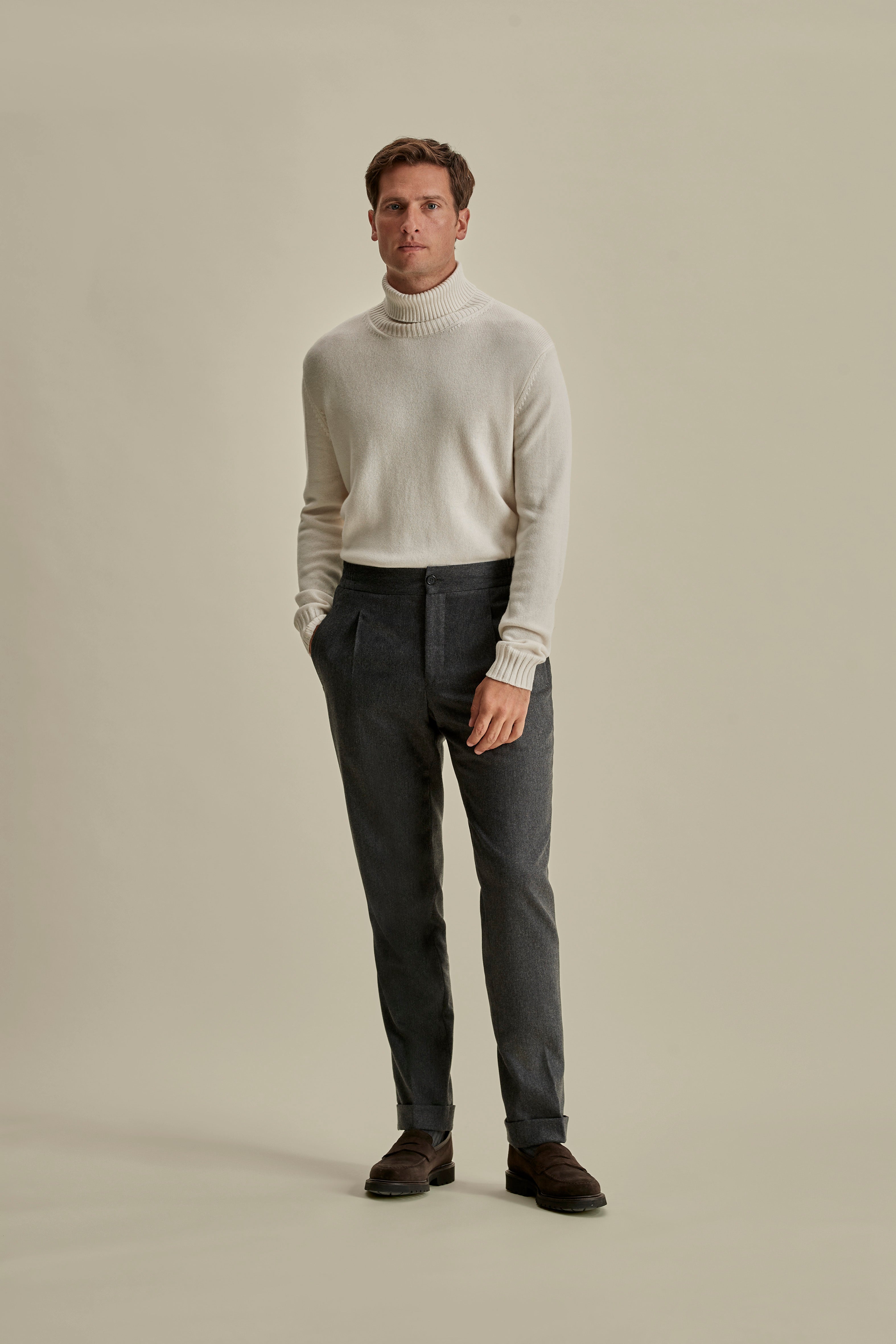 Cashmere Roll Neck Sweater Off White Model Image