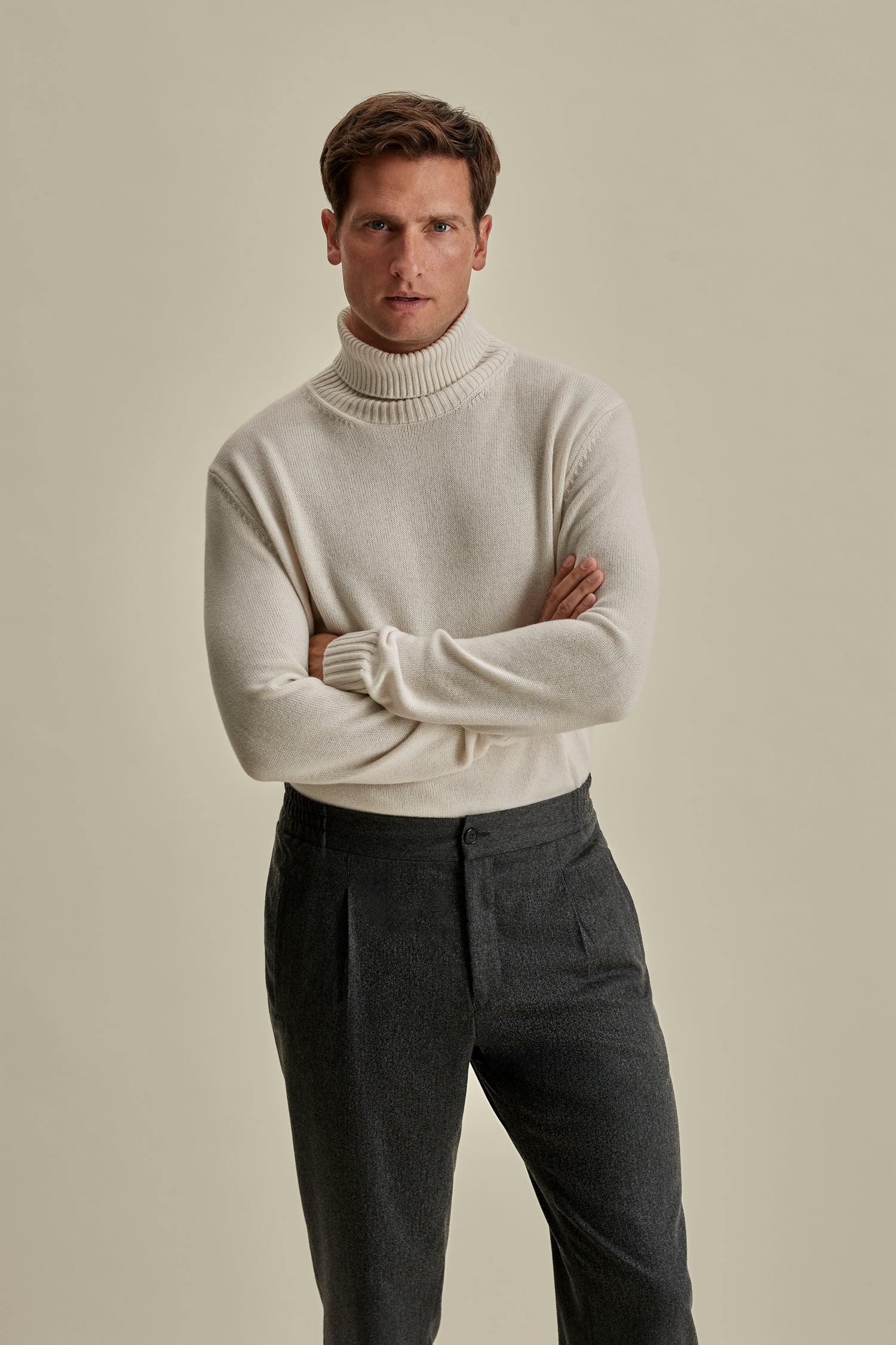 Cashmere Roll Neck Sweater Off White Model Arms Image