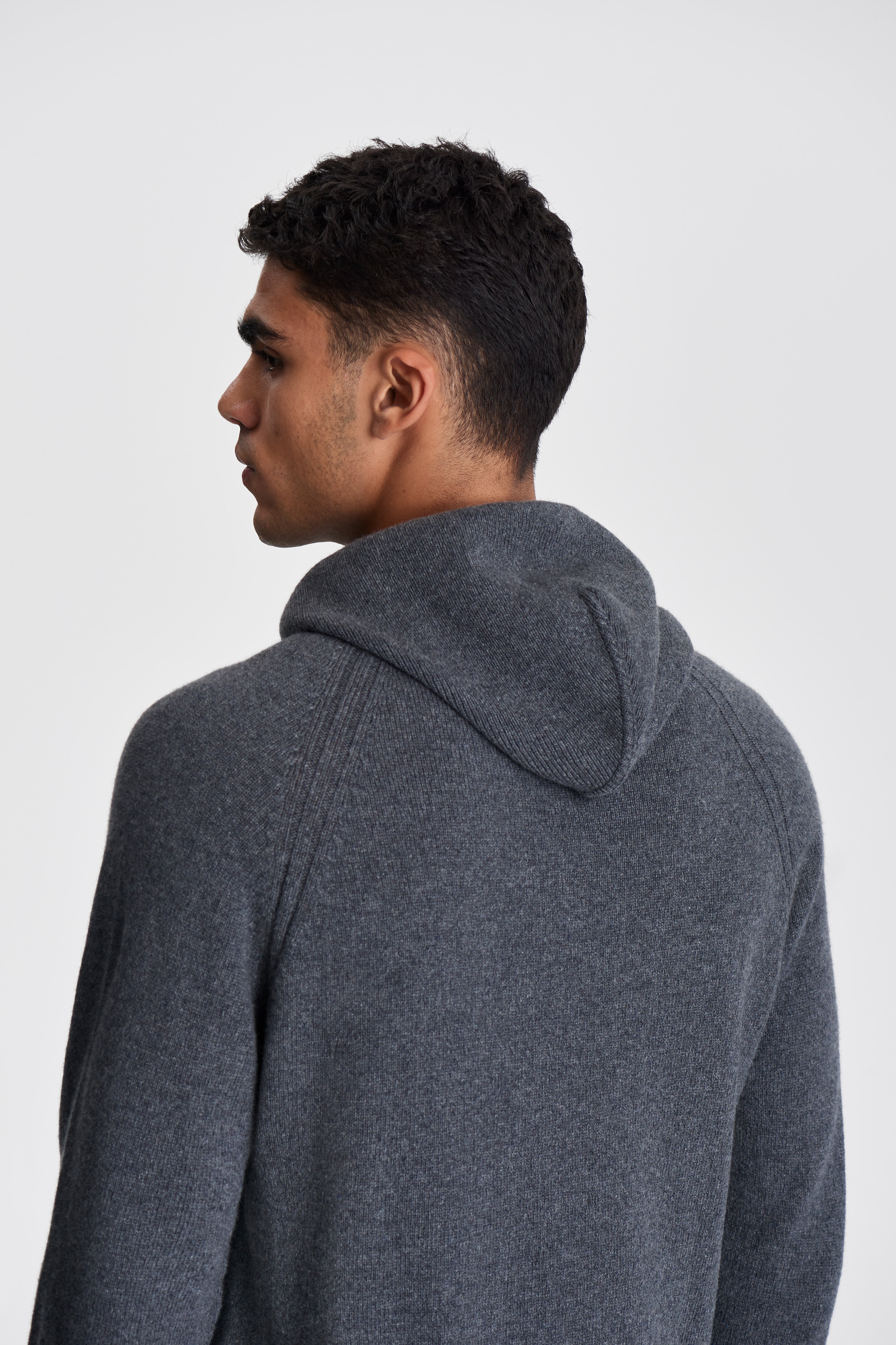 Cashmere Pullover Hoodie Grey Model Hood Image